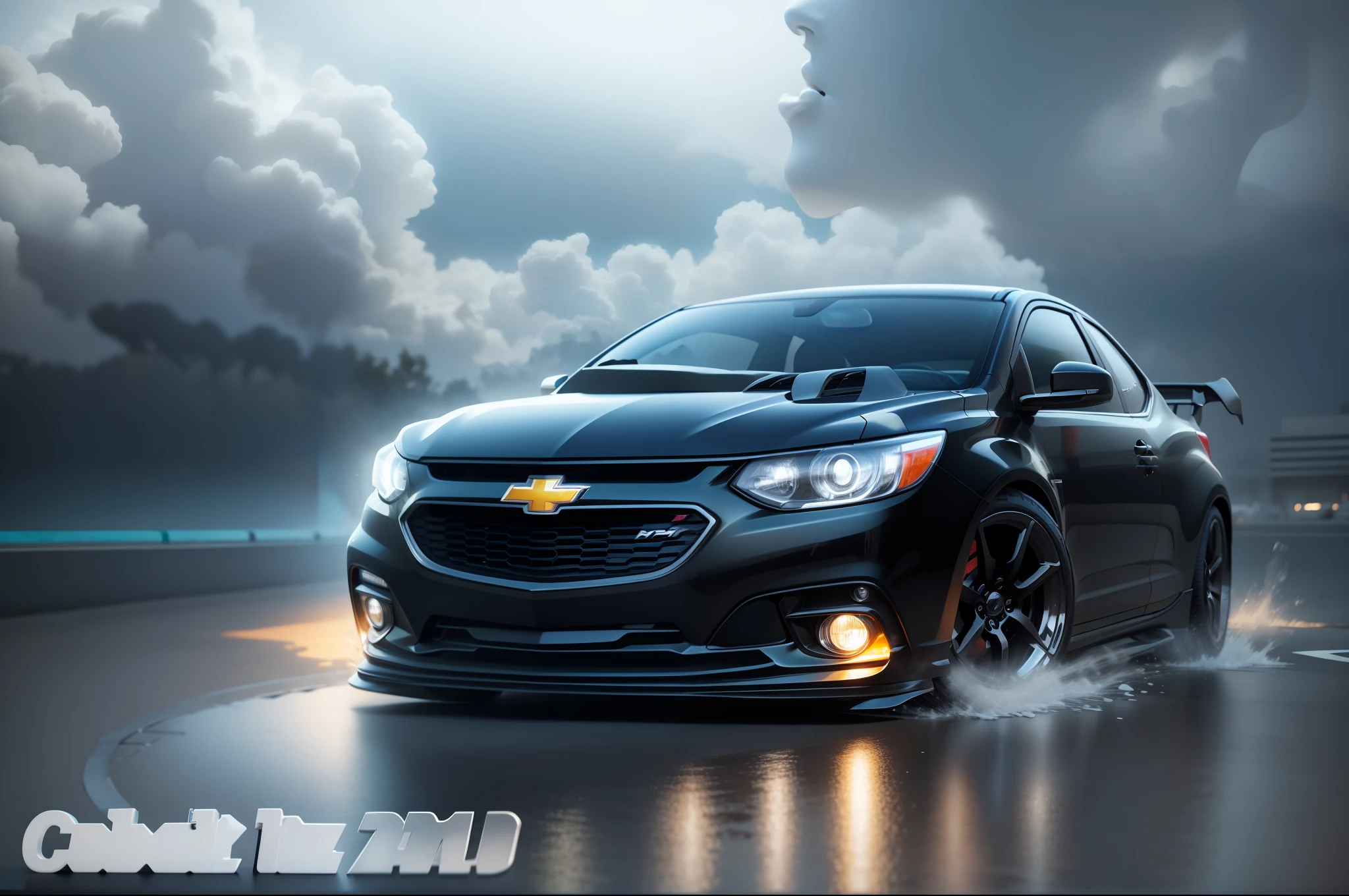 cartoon, car, black car, Chevrolet Cobalt Ltz, detailed, cg, detailed eyes and mouth, 3d rendering, pixar, honey eyes, looking at the viewer, 4K rendering --auto --s2