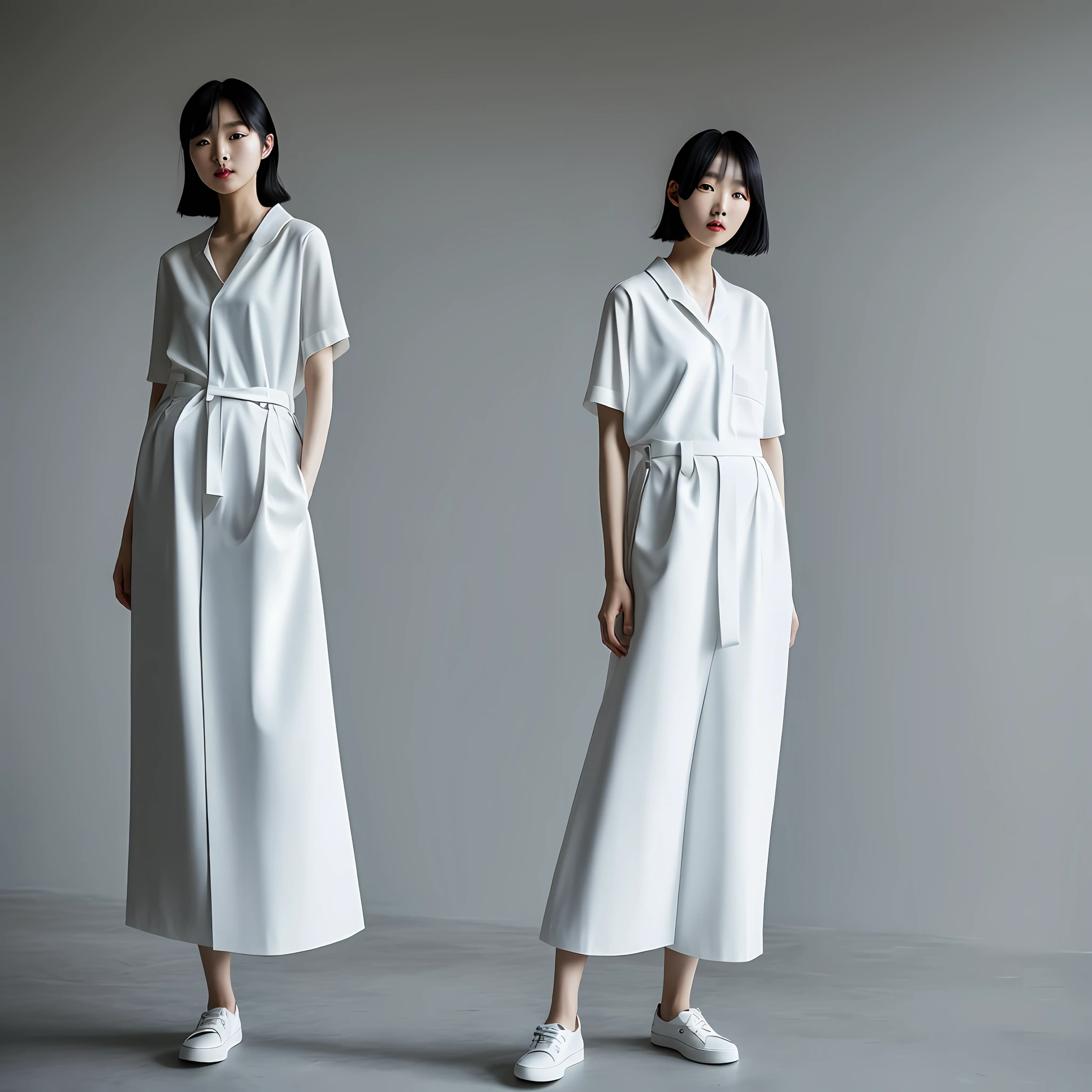 A Korean model posing for photo, fashion magazine, minimalist style clothing, photo taken in studio, just one model in picture, quality, 8k