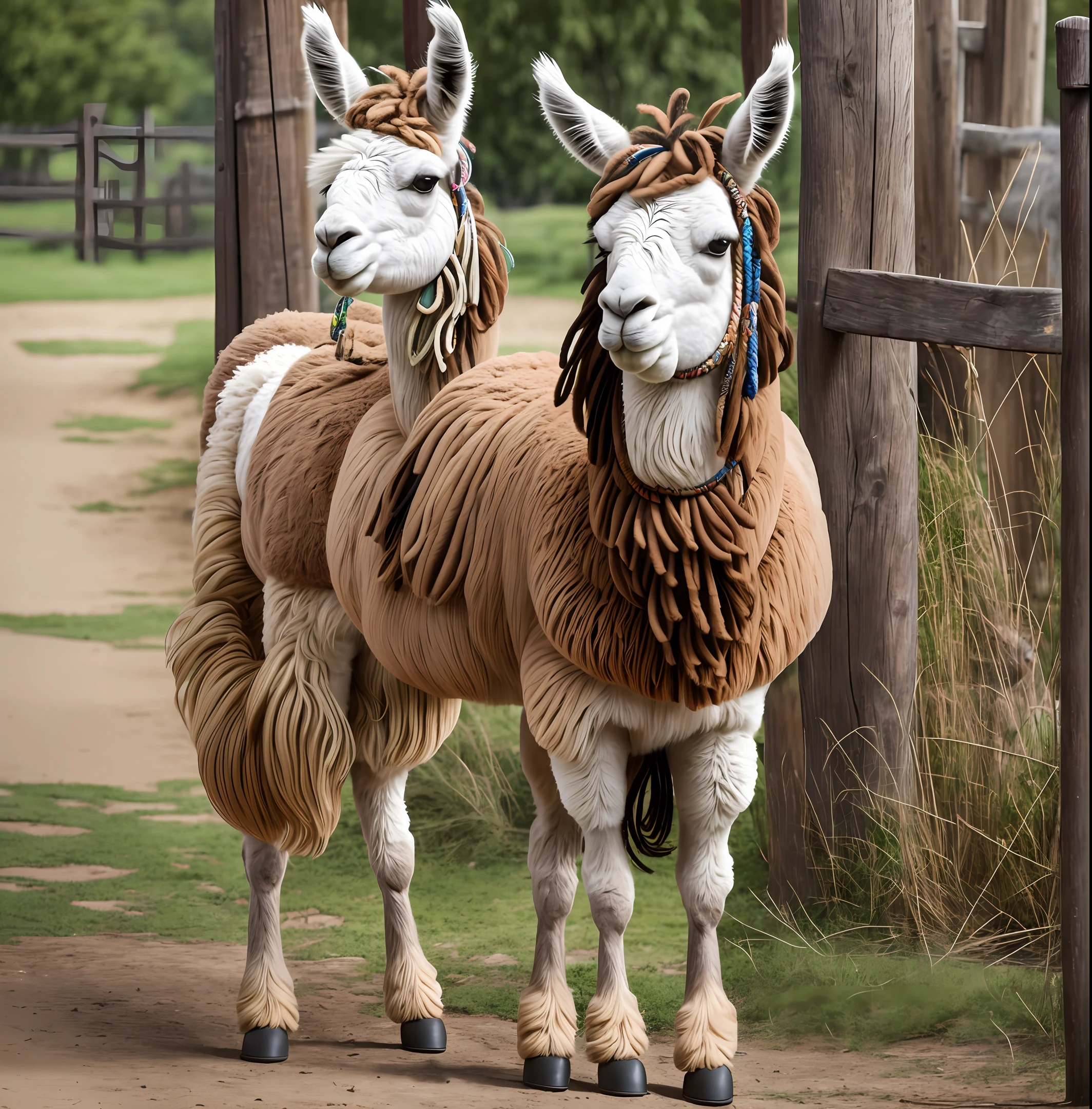 Photorealistic 8k: There are people standing around a llama in a zoo, llama all the way, petting zoo, having fun, everyone having fun, at a birthday party, , llama head, very silly look, very accurate photo, llama, with a , llama with dreadlocks, looking defiantly at the camera, looking to the side, 🐎🍑 alpaca --auto --s2