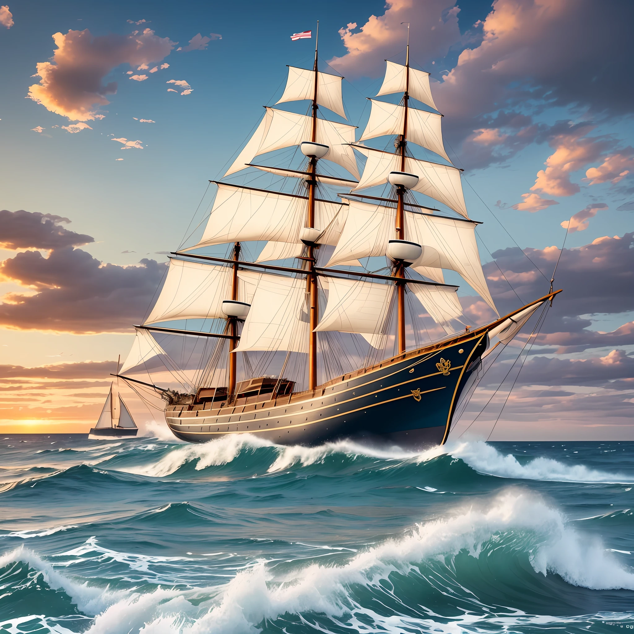 Maritime:
Set the animation against a backdrop of a vast ocean, with waves crashing and seagulls flying overhead.
Showcase a sailing ship navigating through rough waters or a lighthouse guiding ships to safety.
Incorporate elements from the coat of arms, such as anchors, mermaids, or maritime creatures, in an animated and whimsical style.
Include dynamic movements like rolling waves, billowing sails, or a rotating compass to add visual interest.
Conclude the animation with the full coat of arms, accompanied by a serene scene of a ship sailing into a calm sunset. --auto --s2