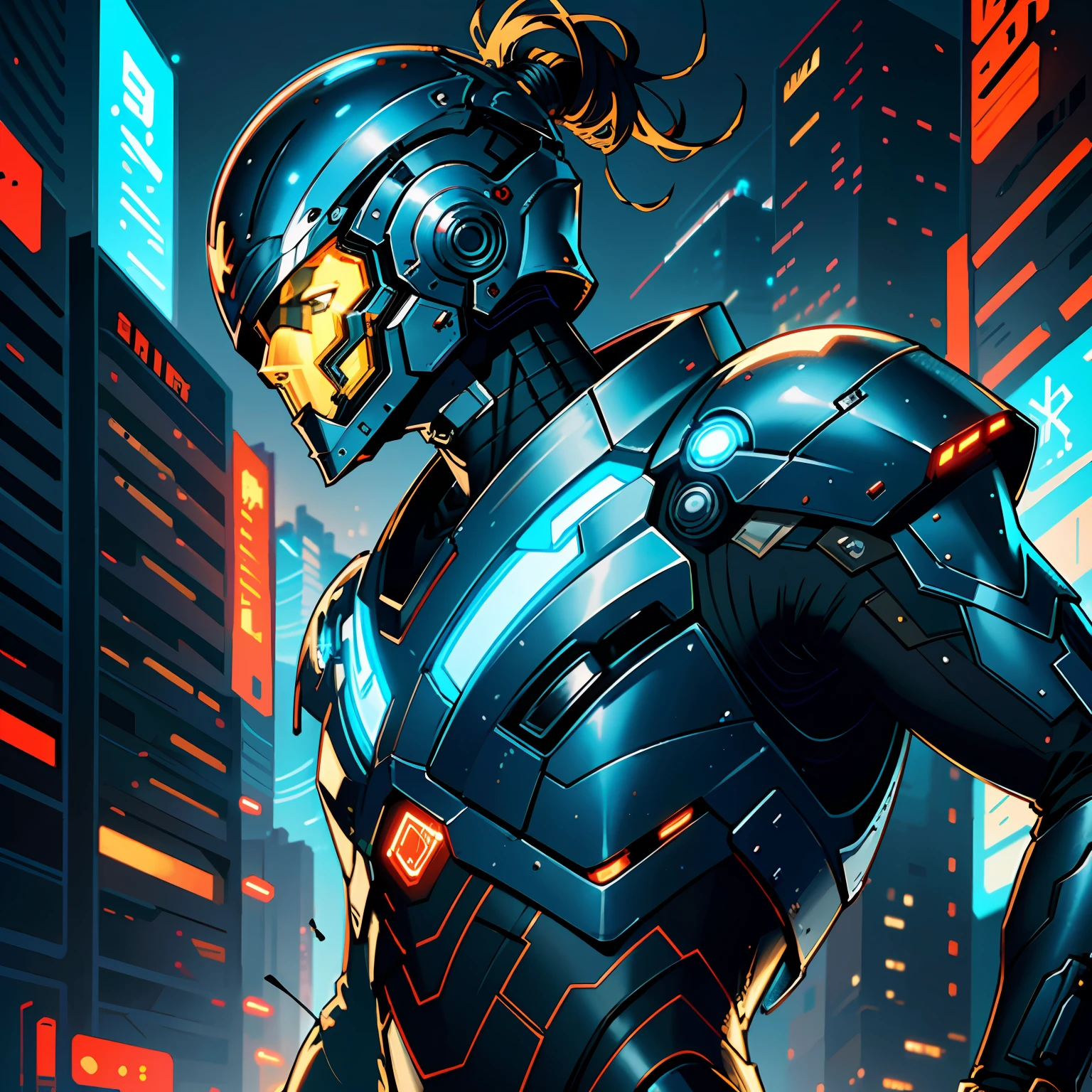 (best quality:1.2), (best quality), (best illustration), (best performance), (illustration), (2D extreme quality:1.2), (1man), extremely detailed and illustrative body, with its all metallic, electronic, technological body, (using a technological metallic helmet:1.2), (extremely detailed CG 8k unit wallpaper:1.2), chaotic city dramatic lighting of cinematic artistic soft film, an amazing cyberpunk futuristic city of best illustrative desinger  Perfectly designed.