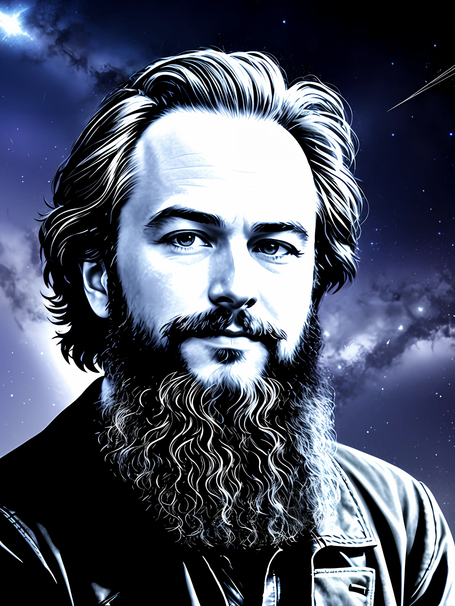 Create a Facebook cover wallpaper that merges classical music with electronic music with the starry cideral space background with musical notes shining like lightning.