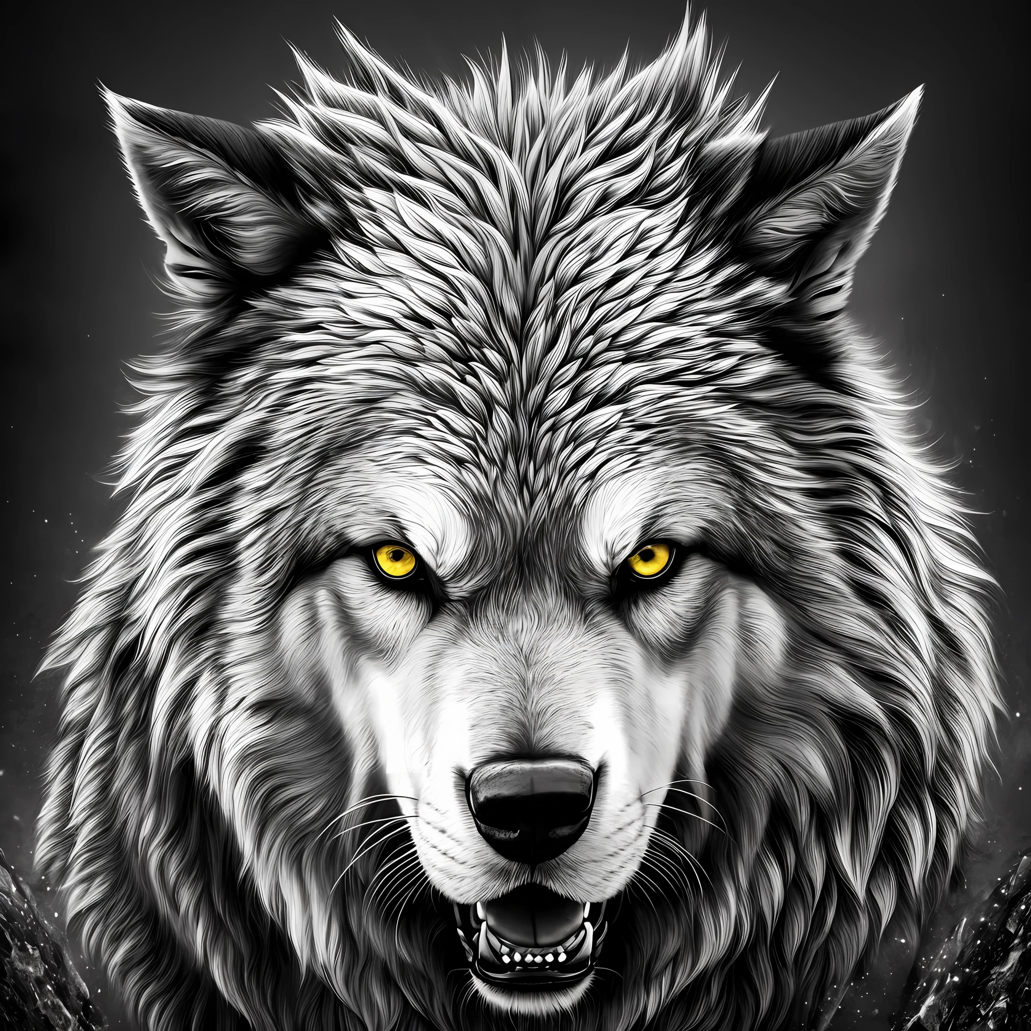 Black and white, Gigantic, mystic, Fenrir, chained, bright eyes, angry, Realistic, Full HD, Best Quality