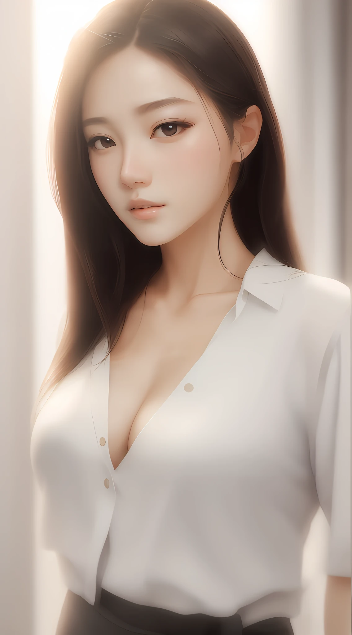 a close up of a woman wearing a white shirt and a black belt, beautiful south korean woman, photorealistic anime girl render, korean girl, gorgeous young korean woman, render of april, korean woman, beautiful young korean woman, beautiful asian girl, asian girl, beautiful asian woman, realistic. cheng yi, chinese girl, japanese model, smooth anime cg art
