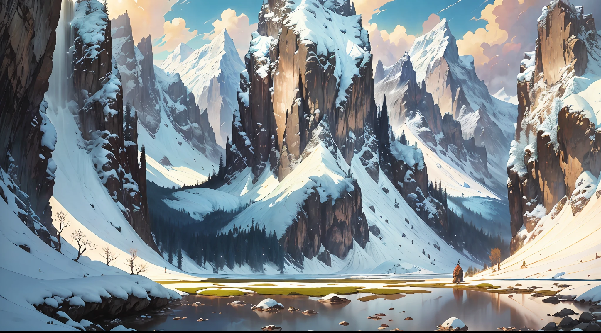 valley in spring, valley in the summer, beautiful, colorful, some contrast, hyper detailed, landscape, felt pieces, layered paperm, James Jean, Storybook Illustration, Cinema 4d, Peter Mohrbacher, Digital Painting, National Geographic Photo, Alphonse Mucha, Matte Painting, Asaf Hanuka, Greg Rutkowski, Hyperrealism