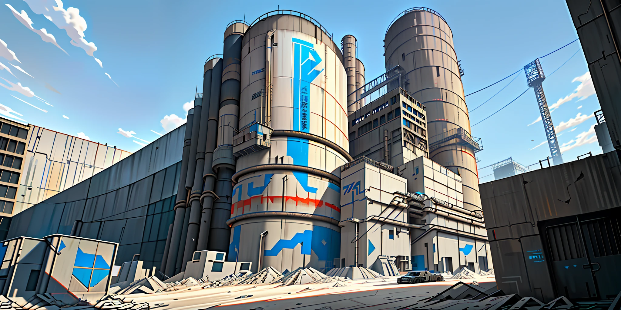 Prot Style, Scifi disabled cement factory, abandoned, Metal, silo, Dystopian, Trending on Artstation, Factory, Dark Intricate detail, Akira Anime, Detroit Become Human, Deus Ex