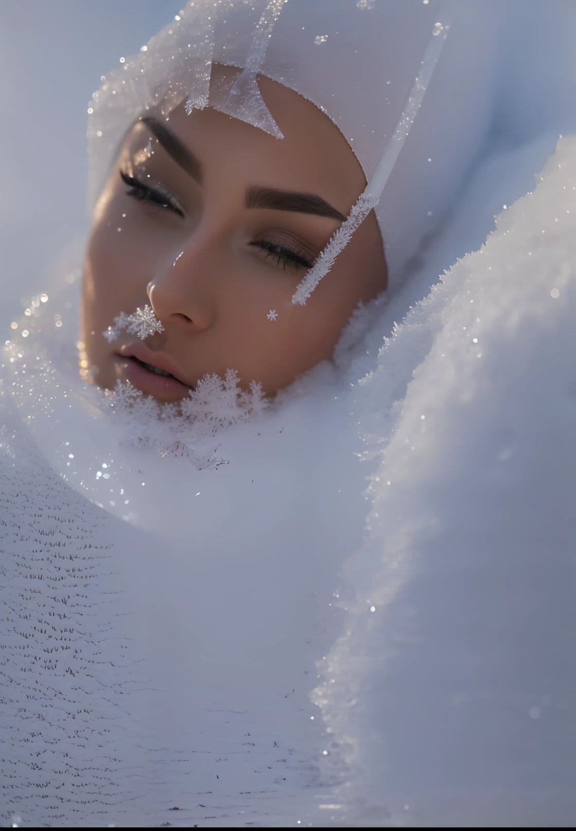 photo of a woman, a woman as one (made_of_ice:1.3), perfect frozen body, with heavy sweater, on an ice pedestal, modelshoot style, photo of the most beautiful artwork in the world, High Detail, Sharp focus,(((in the snow))), full body, (closeup), - --auto --s2