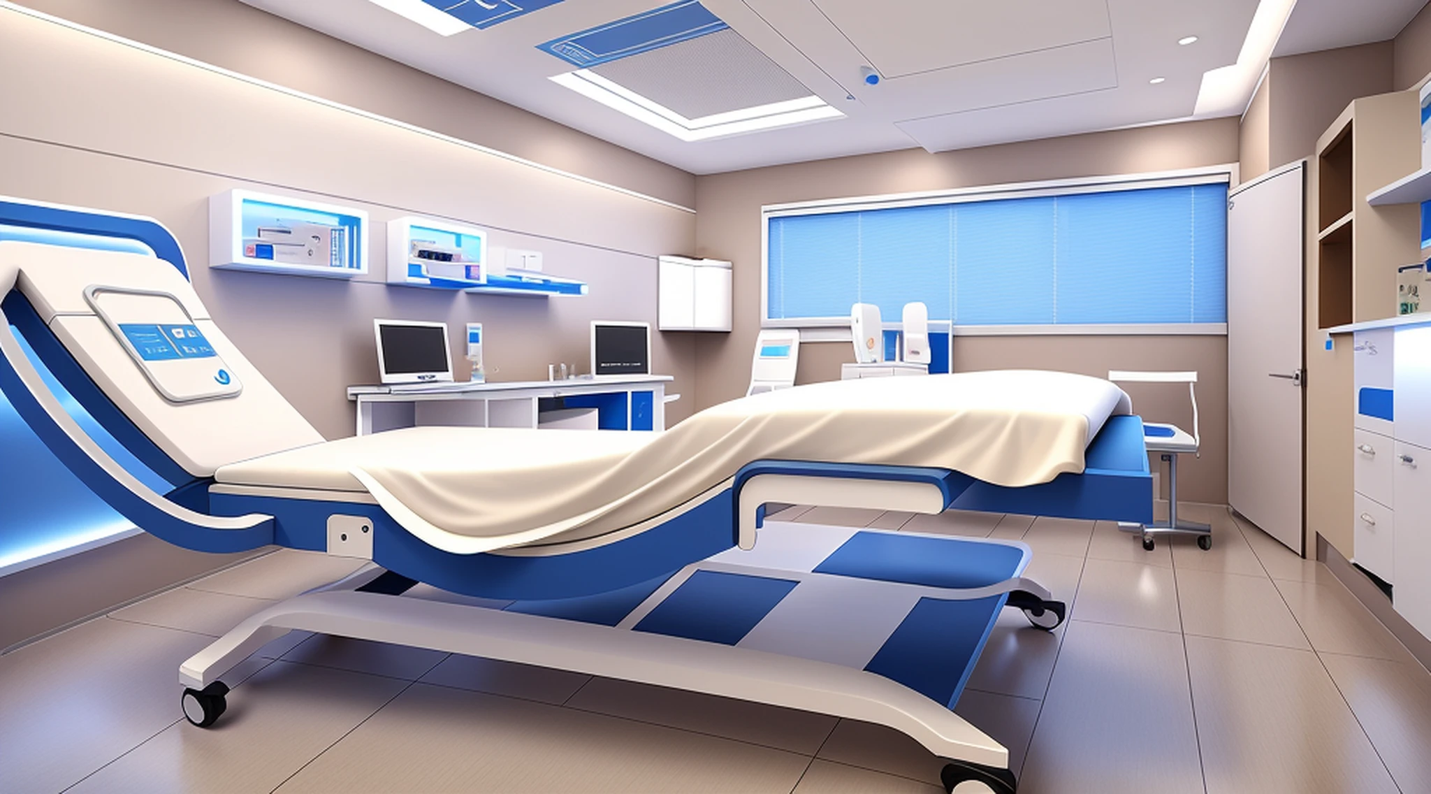futuristic hospital room, with doctor and patient, with futuristic medical bed --auto --s2