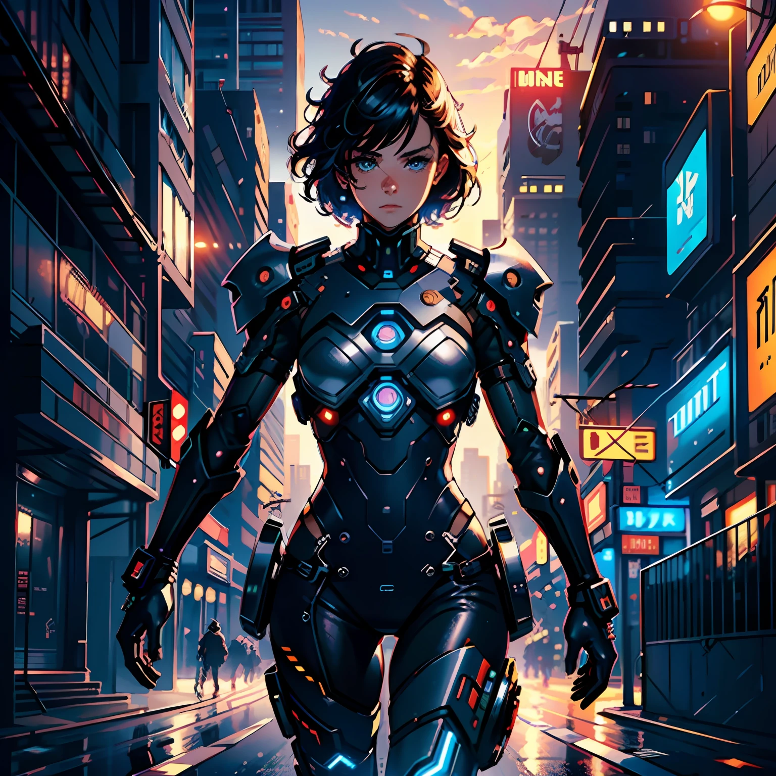 (best quality:1.2), (best illustration:1.2), (best performance:1.2), (extremely detailed 8k CG unit wallpaper), (artistic cinematic illustration), (Paramount studio lighting), (1man), (cute) wearing technological futuristic cyberpunk clothes, chaotic city, amazing soft lighting, hard linear