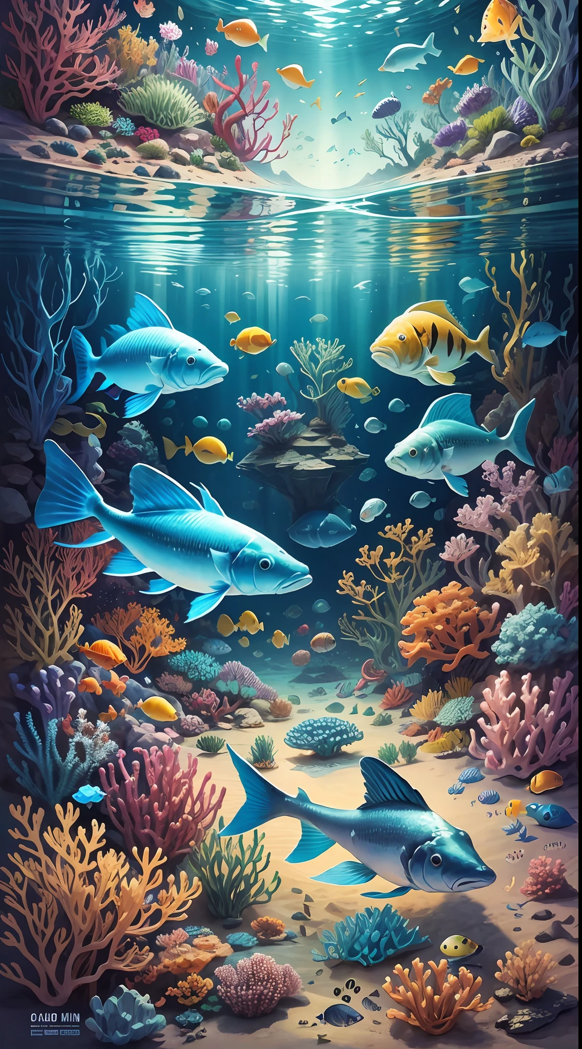 Create a landscape of various animals and fish under the sea --auto --s2