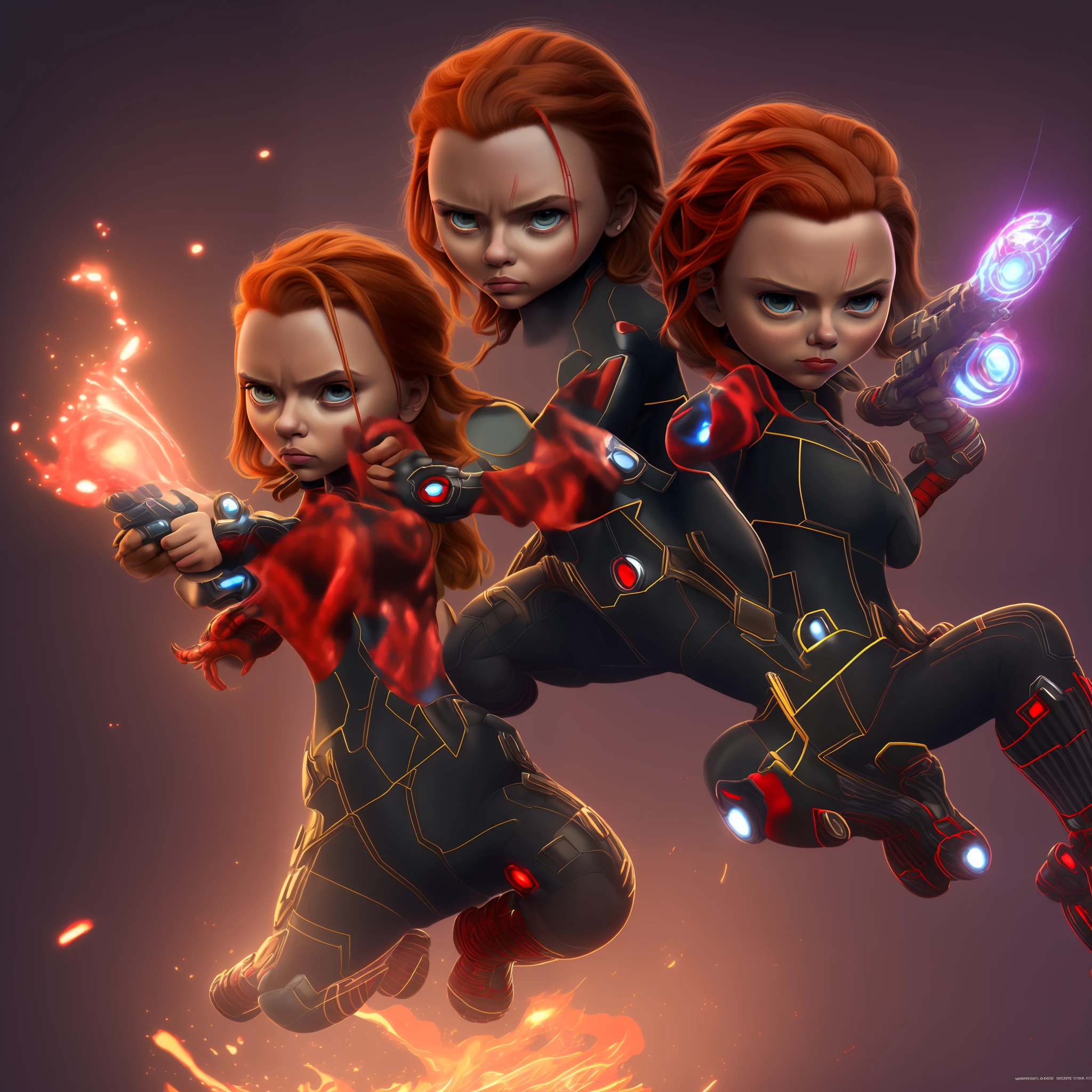 cbzbb , ((Scarlett Johansson black widow)) ,charachter ,cute, little, beautiful, devian art, trending artstation, digital art, detailed, cute, realistic, humanoide, character, tiny,cinematic sho ,cinematic lights,((Scarlett Johansson black widow)), (black widow Scarlett Johansson from avengers movie)