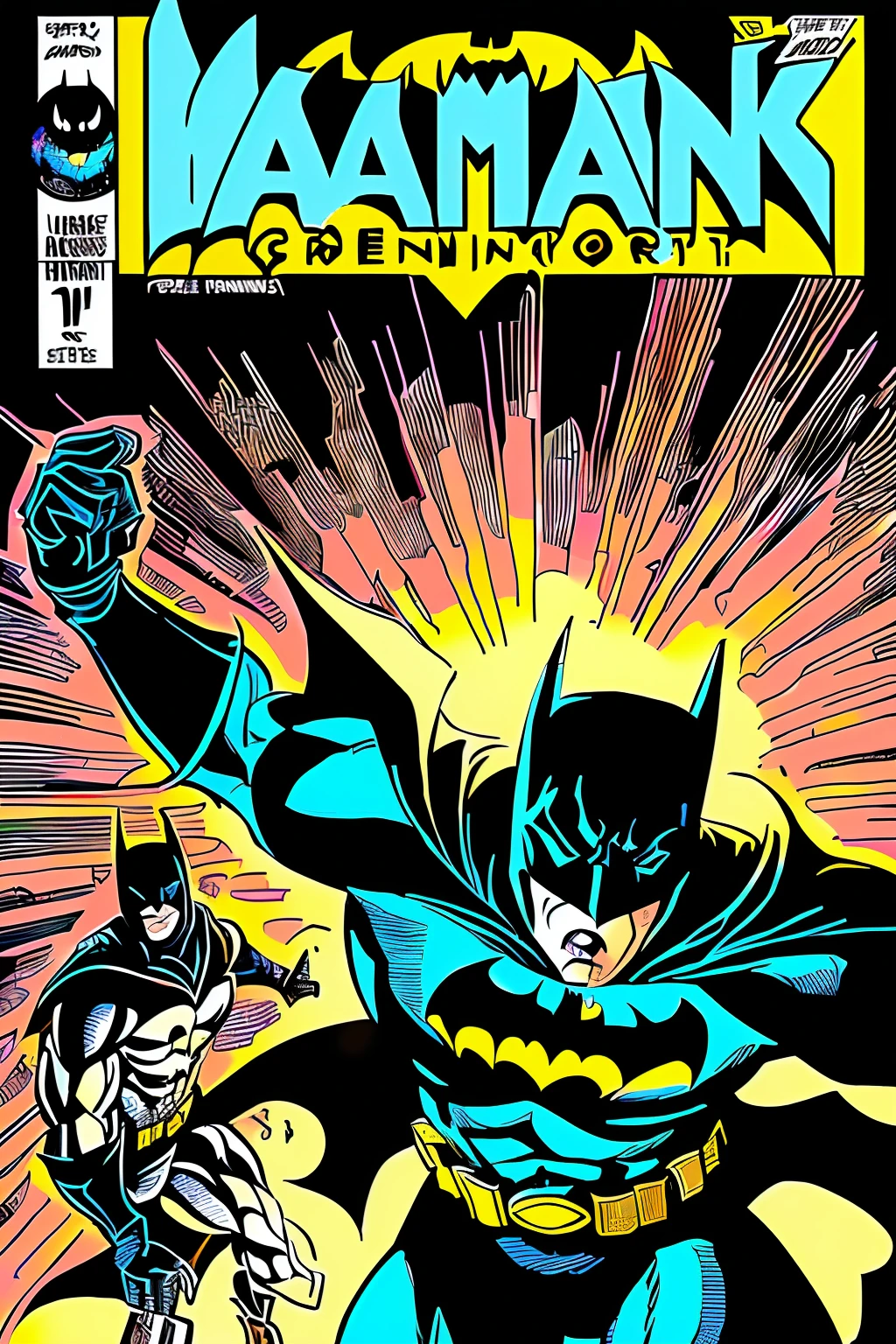 Page 1: Batman patrols the streets of Gotham City when suddenly a scream is heard. He follows the sound and finds a woman being attacked by a villain. Create a comic book where each page is a sequel to the same story