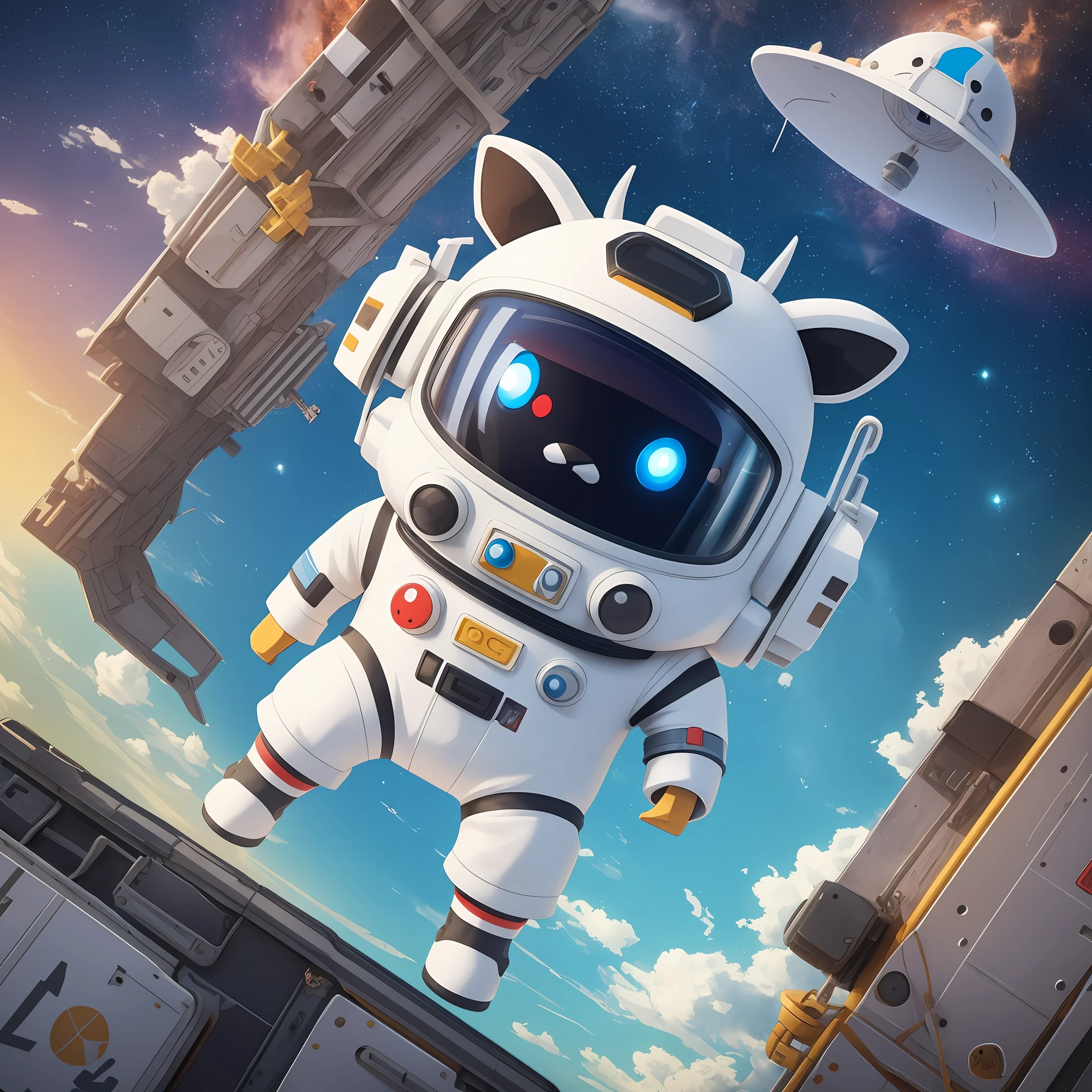 There is a cow little toy with helmet, little astronaut looking up, cute digital painting, cute 3 d rendering, cute detailed digital art, explorer mini cute little cow, 3 d rendered character art 8 K, cute digital art, portrait anime space cadet girl, 3 d rendering stylized, portrait of ai astronaut, small astronaut full body 8k, cute digital painting, anime style 3d, super detailed rendering --auto --s2