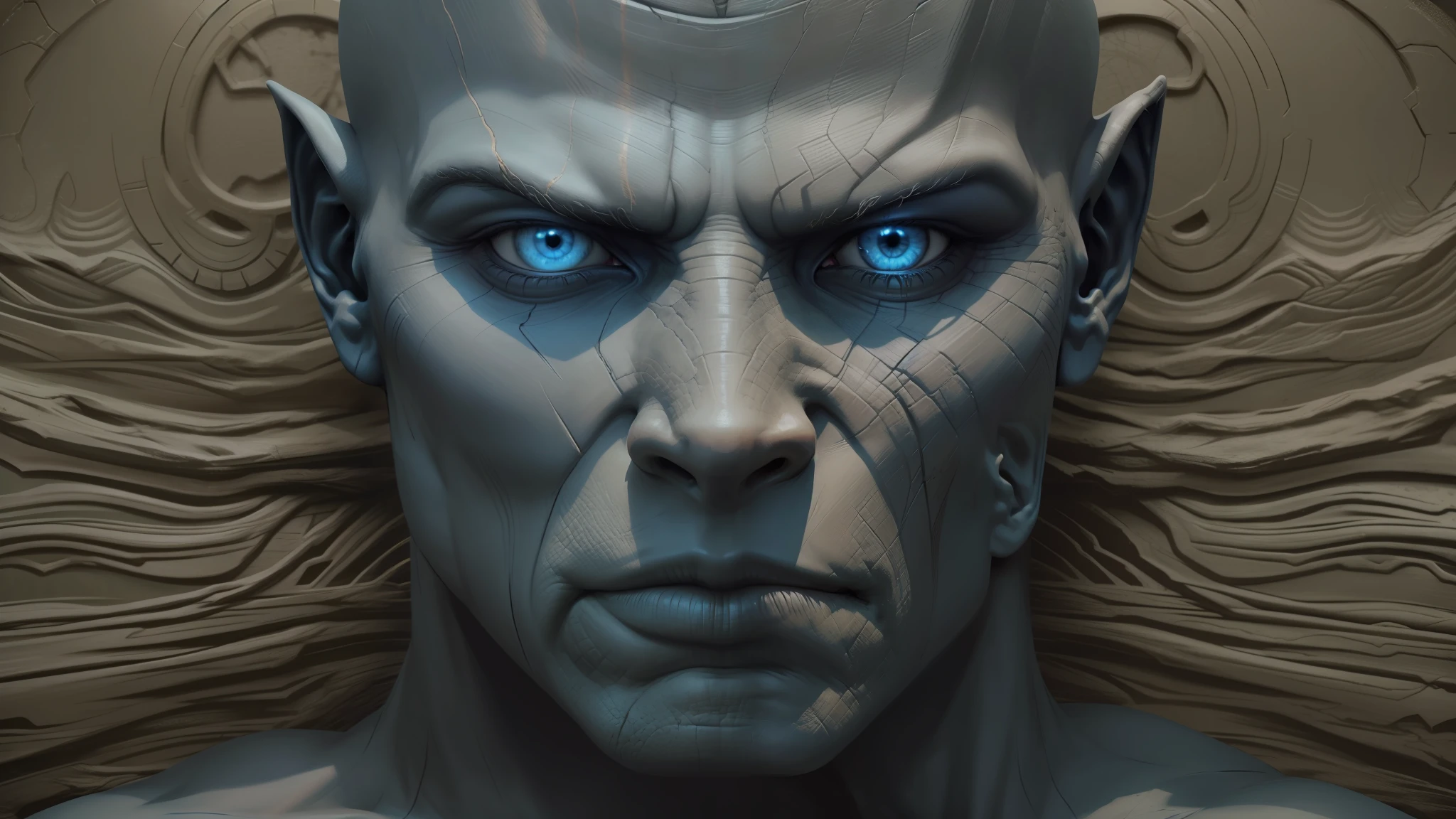 a close up of a man with a very strange face, in screenshot from the 300 movie, avatar ( 2 0 0 9 ), djinn human hybrid, cgi clay sculpture, highly detailed vfx portrait of, as atlantean reptilian warriors, film still from god of war, frame from prometheus movie, vfx movie closeup --auto --s2