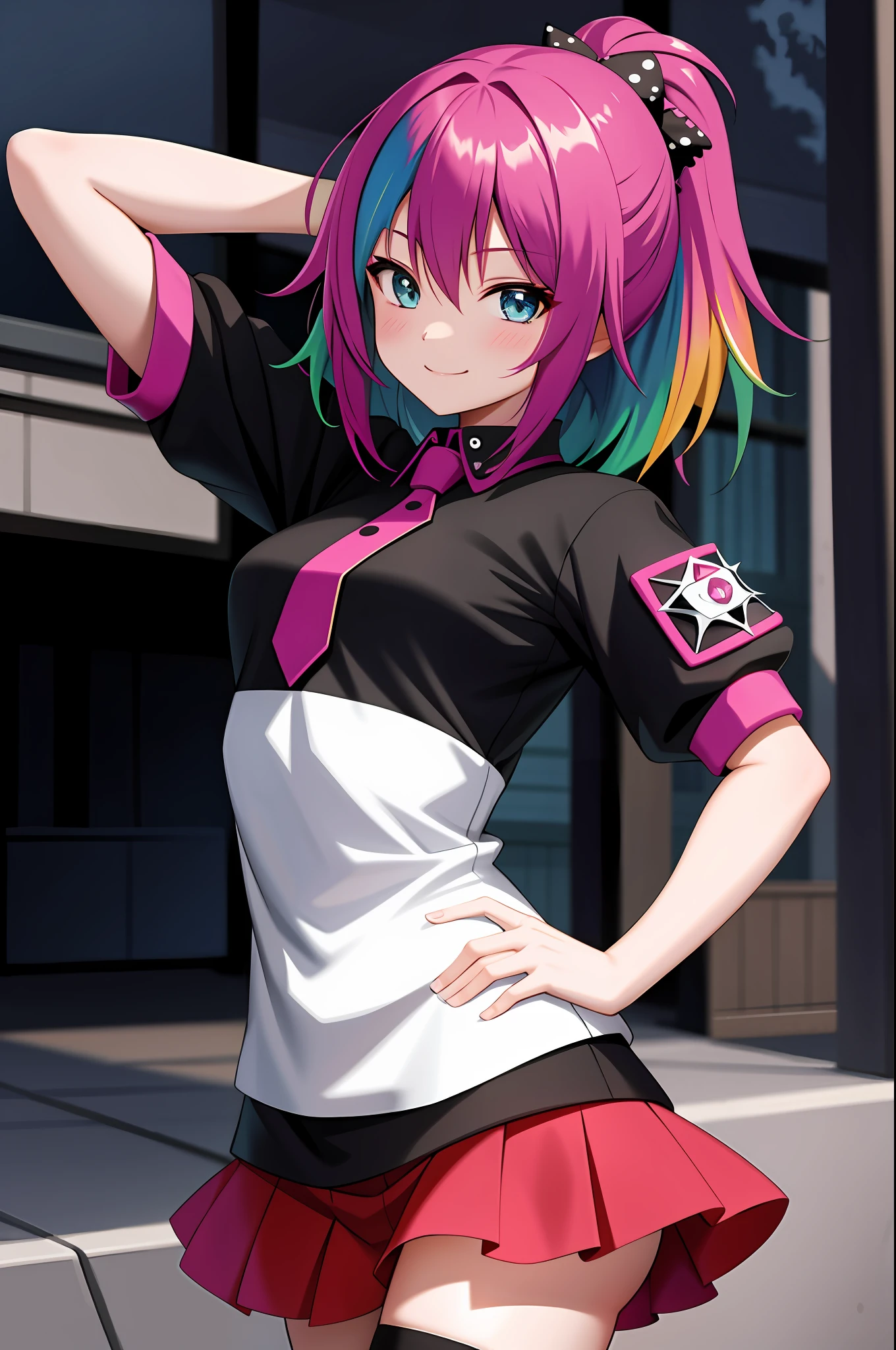 absurdres, highres, ultra detailed, (1girl:1.0), adult, depth of field, detailed, detailed background, (colorful world:1.8, colorful:1.5, colorful cloths:1.5, neon colors:1.5, punk rock:1.5)
BREAK 
, nice hands, perfect hands, gothic girl, stylish pose, naughty smile, happy, 
BREAK 
, A painting using a very diverse range of colors.
BREAK 
, Illustrate a scene in the style of Japanese manga, with expressive characters, detailed backgrounds, and dynamic action.