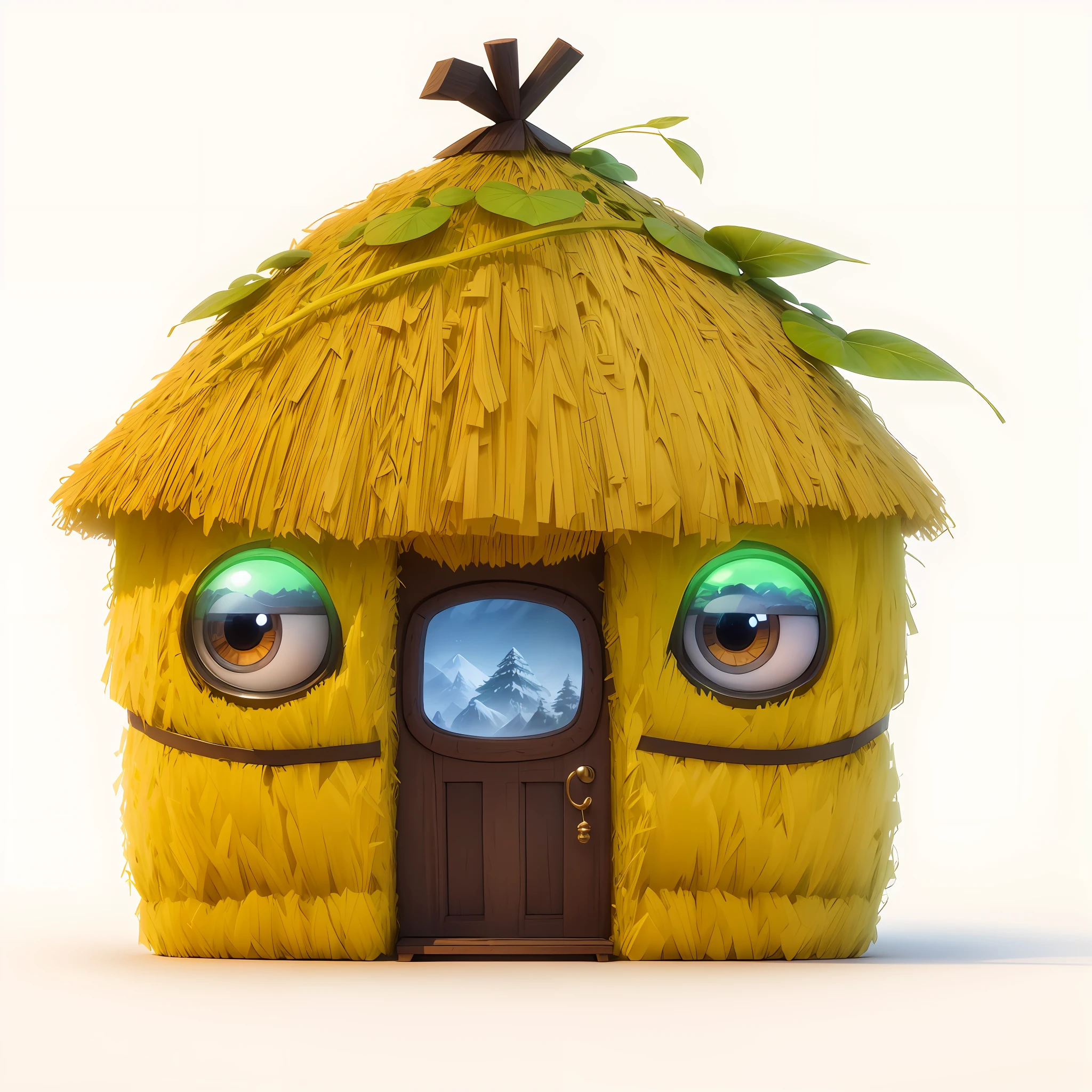 A small house, all made of straw, in a beautiful forest, cartoon, hyper-realistic, 8k, ultra hd, pixar disney, 3d, cinematic --auto --s2