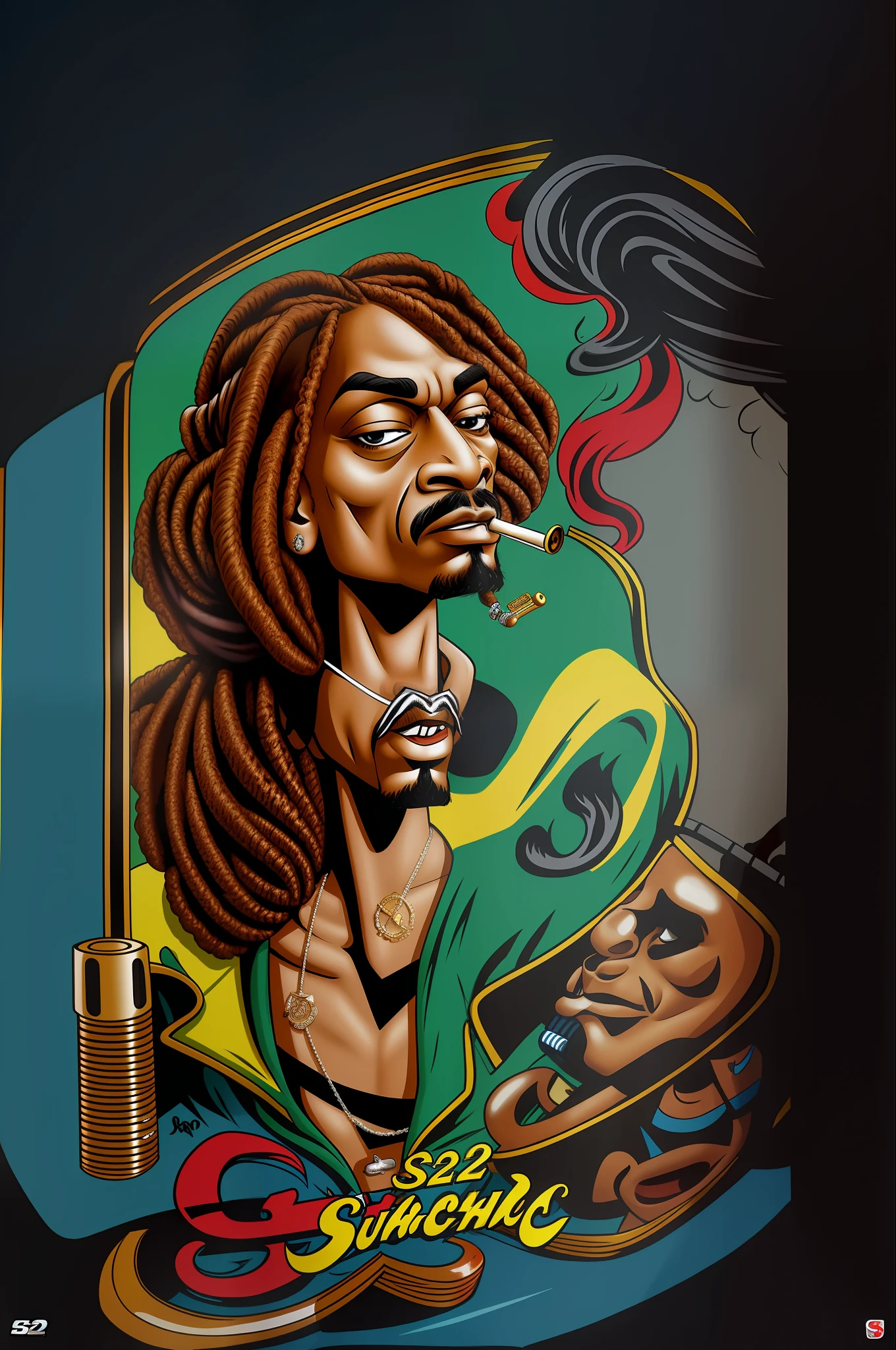 Caricature Snoop Dog Smoking a Zaza Inside a Car Cover for Album Guns --auto --s2