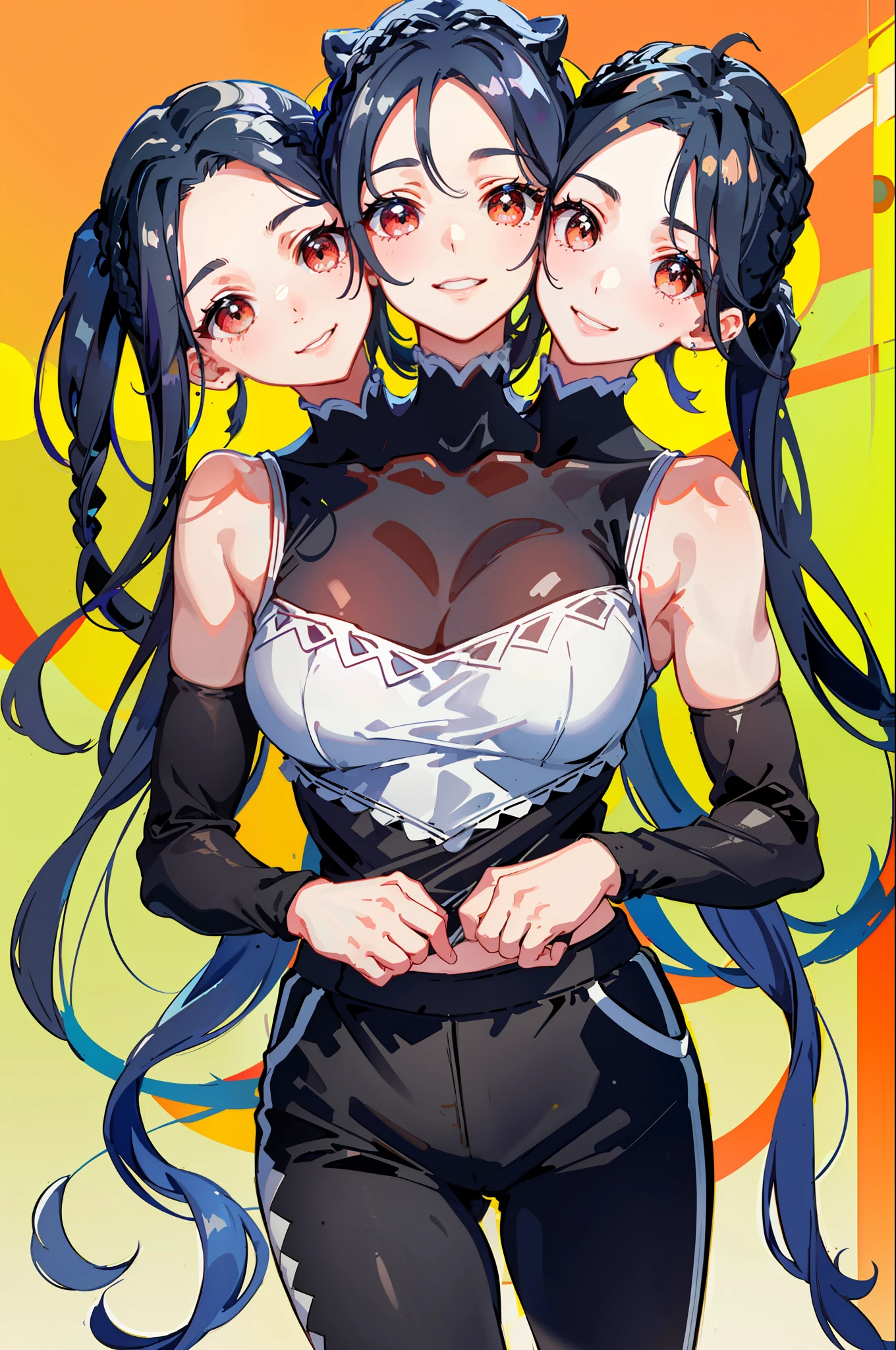 3heads, best quality, masterpiece
3 girls, black hair, identical hair color, same eye color, necks side by side, necks evenky spaced on shoulders, smiling, running, gym uniform, sweatpants, outdoors
((three heads, 3head):1.5)