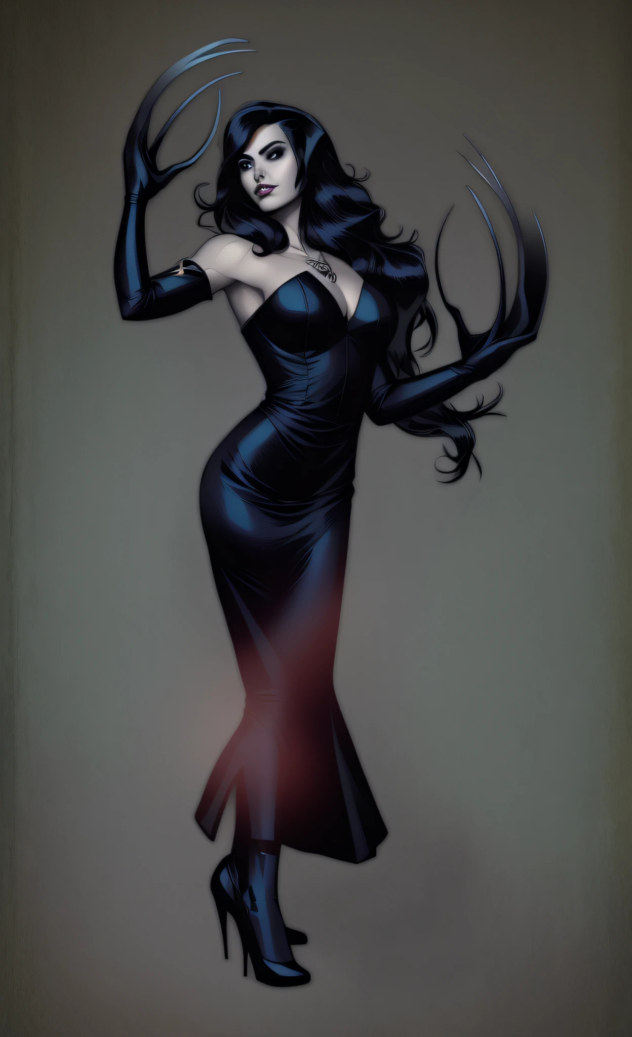 a woman in a black dress with long black hair and a black dress, style artgerm, style ivan talavera and artgerm, artgerm style, artgerm and tom bagshaw, artgerm lau, in the style artgerm, villainess, graphic artist artgerm, female disney villain