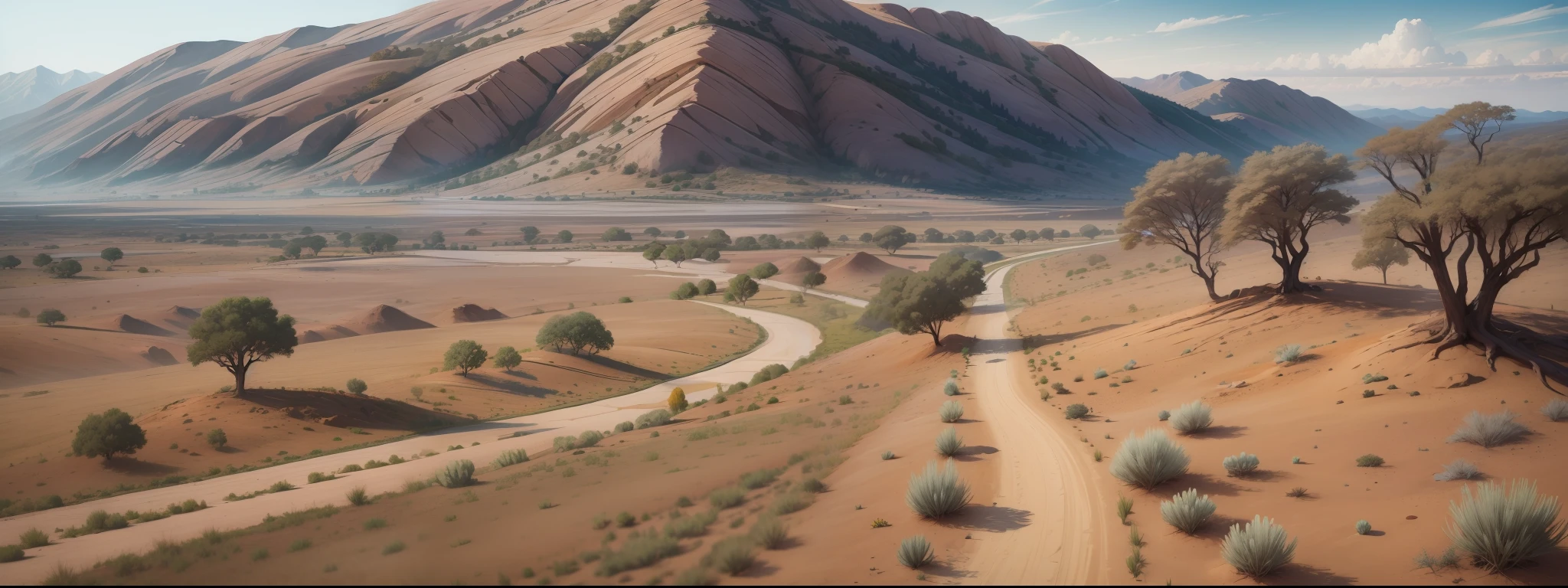 A beautiful landscape of a savannah with dry mountains, (detail:1.5)