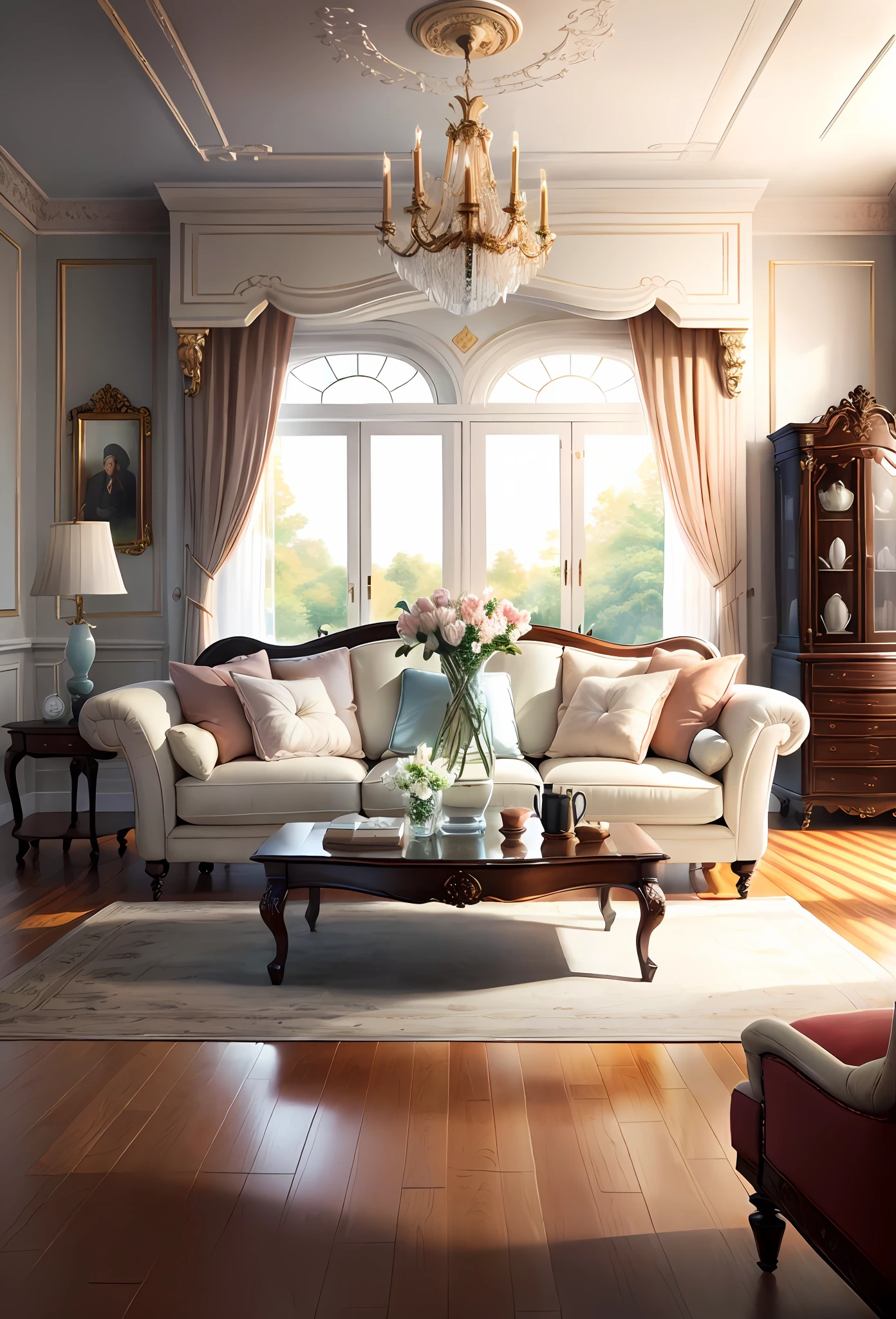 European-style living room, interior decoration details, decoration design drawing --v 6