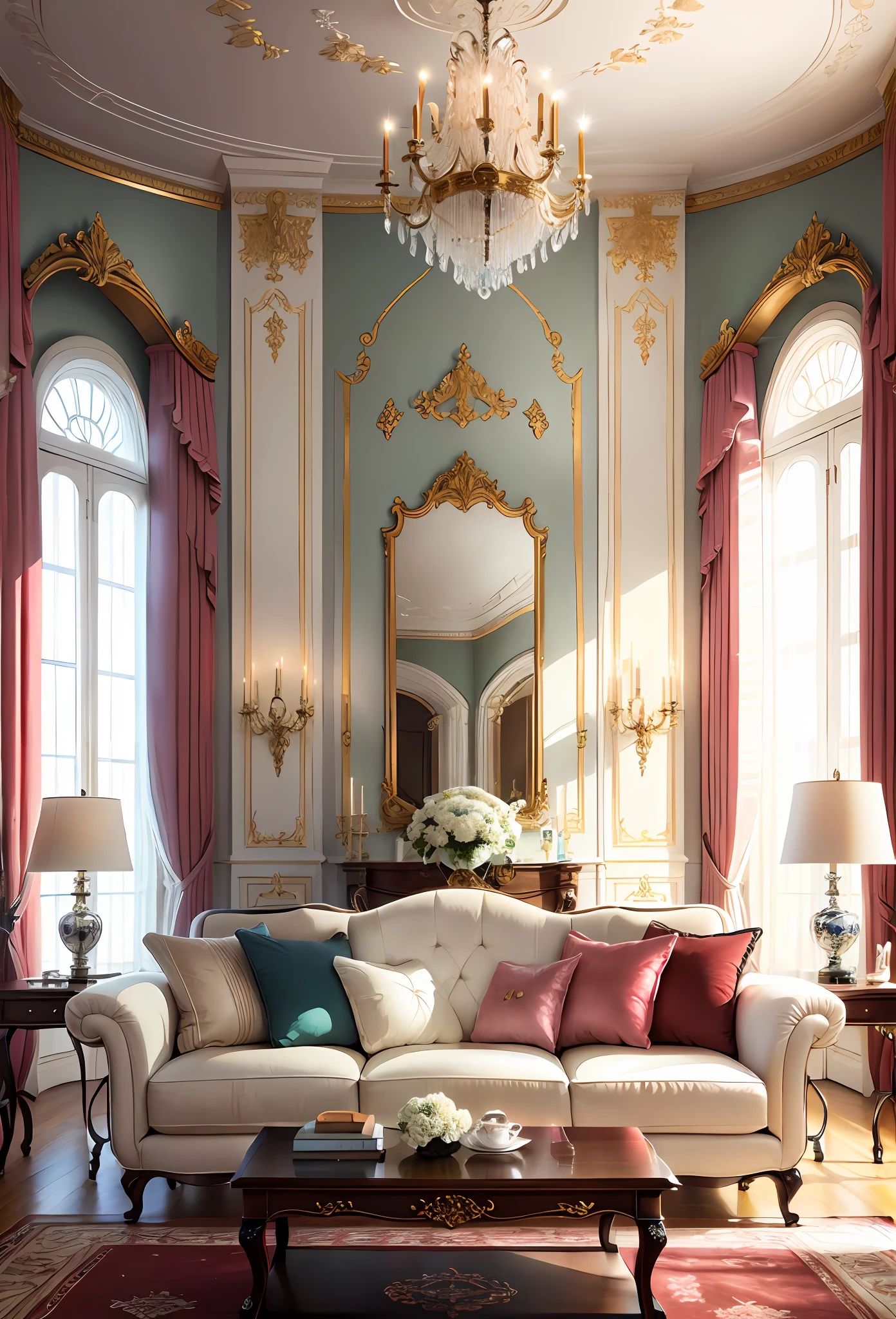European-style living room, interior decoration details, decoration design drawing --v 6
