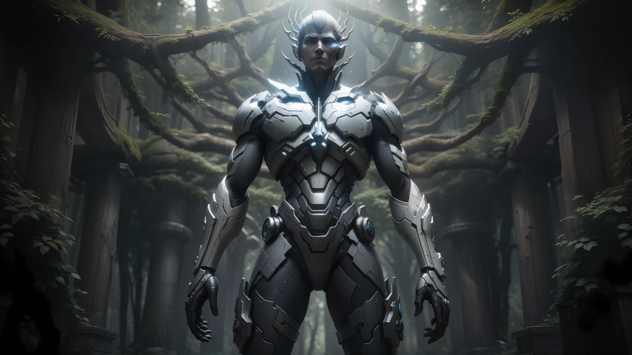 a close up of a person standing in a forest with a giant head, nekro xiii, nekro iii, nekro, unreal engine: .2, unreal - engine, unreal-engine, humanoid form, craig mullins nekro, unreal 3 d, detailed humanoid, infinity blade concept art, unreal engine 3 d, unreal engine 3d --auto --s2