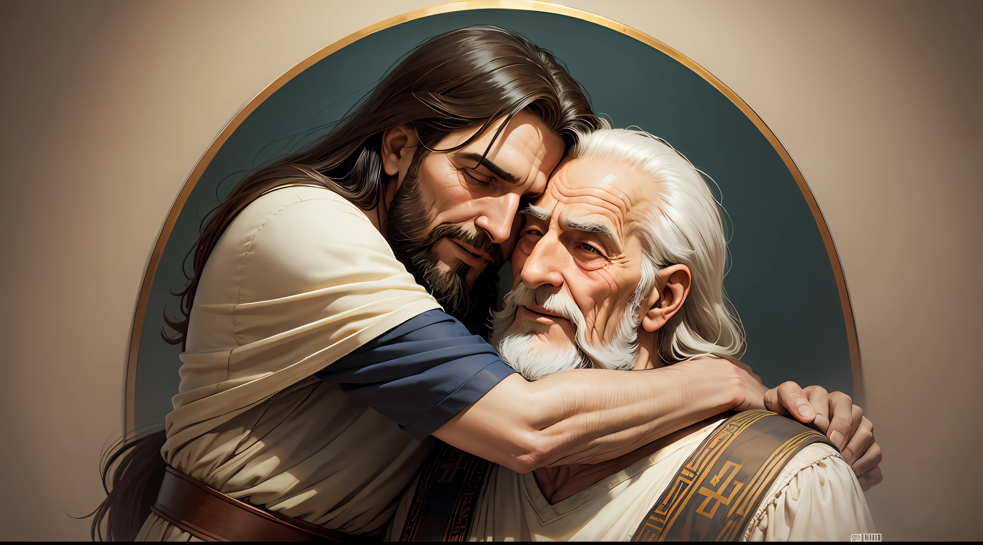 Jesus embracing an old Greek man --auto --s2