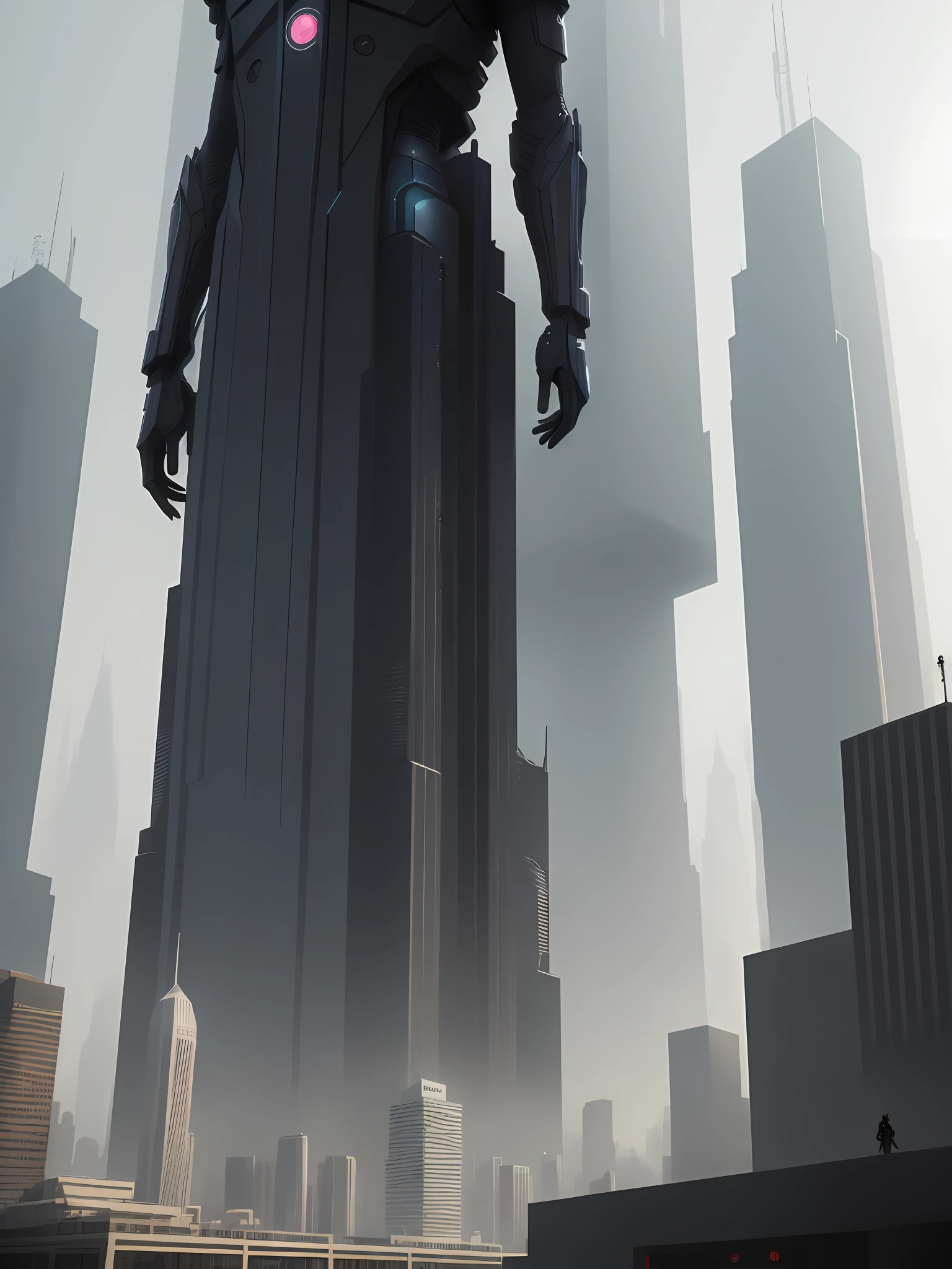 A futuristic city of seniors with a statue of Mark Zuckerberg, dead colors, overcast sky by day (concept art) (confusing architecture) (Cyberpunk)