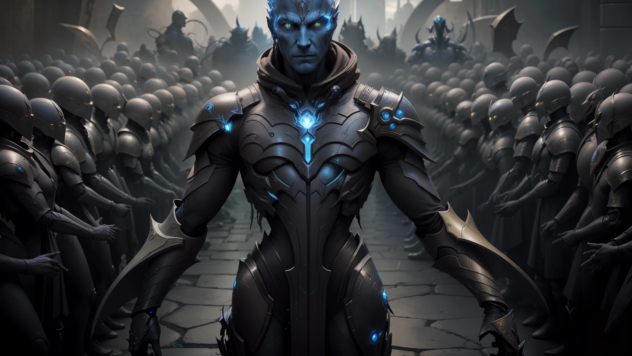 a close up of a person standing in a large group of people, nekro xiii, nekro iii, nekro, avatar ( 2 0 0 9 ), vivec robot, old humanoid ents, frame from prometheus movie, 4 k human detailed!!!, known as voryn dagoth in life, dagoth ur, protoss --auto --s2