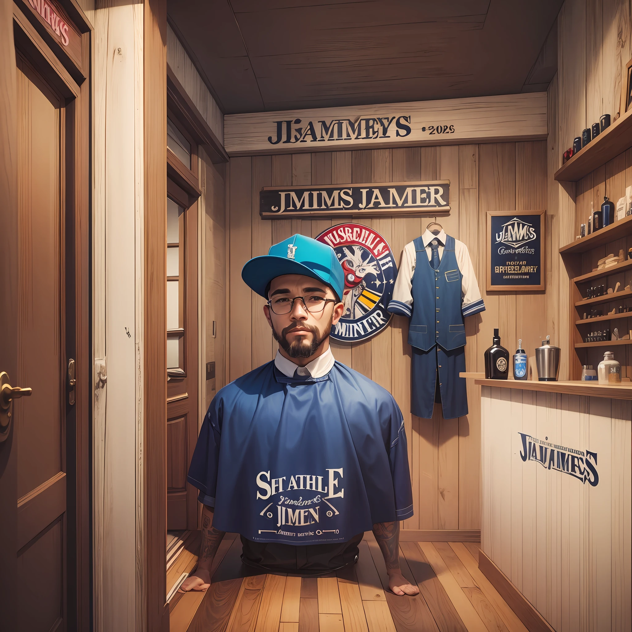 (best quality), logo for a barbershop, mister james name, vibrant colors --auto --s2