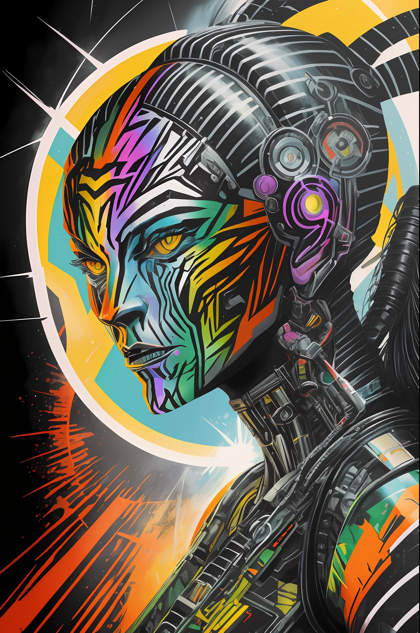 ((Horror)) (bionic tiger) portrait, using epic bionic cyborg, different implants, face colors is half-hu-1, , Cynthia Sheppard --auto --s2