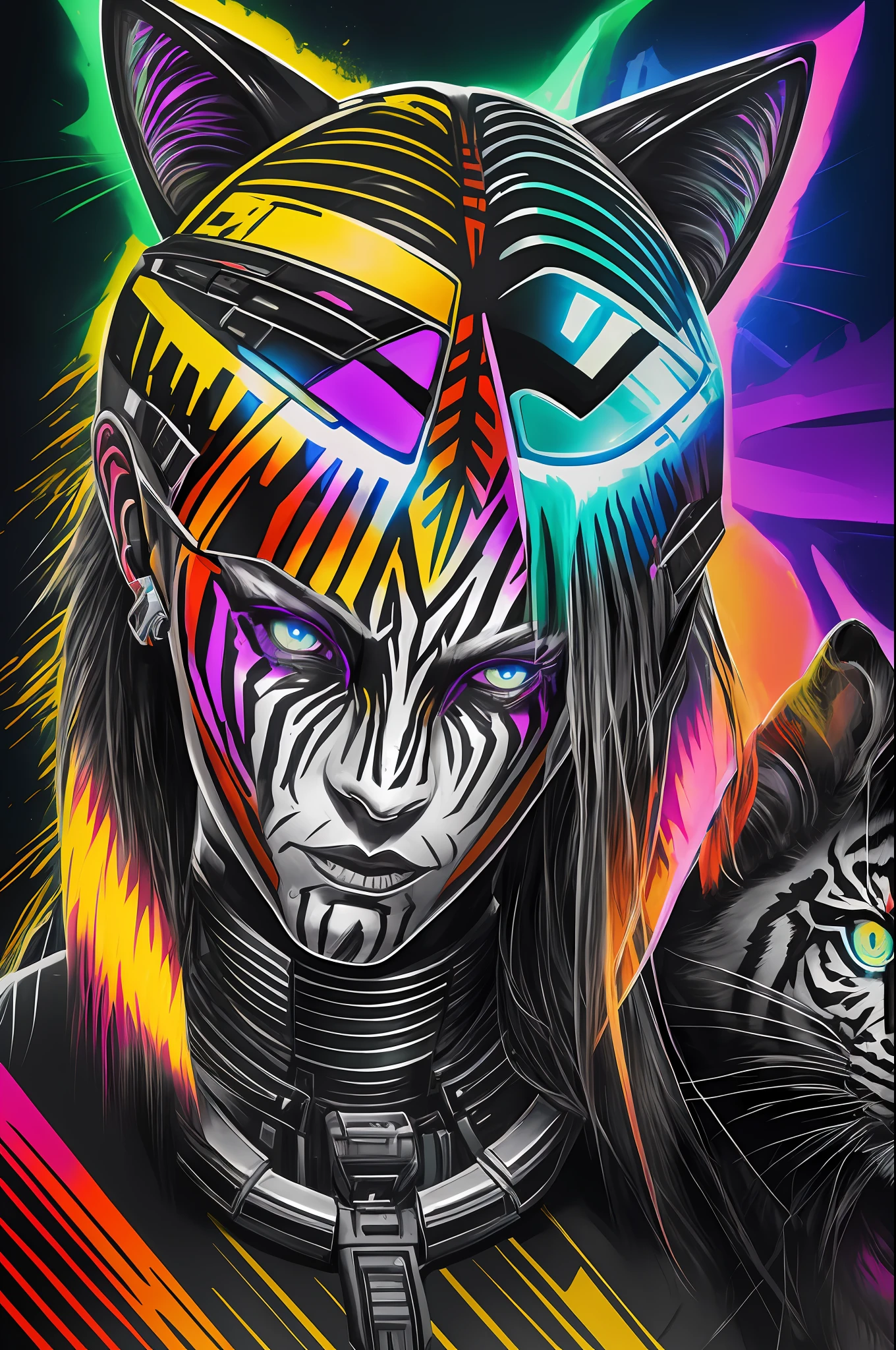 ((Horror)) (bionic tiger) portrait, using epic bionic cyborg, different implants, face colors is half-hu-1, , Cynthia Sheppard --auto --s2