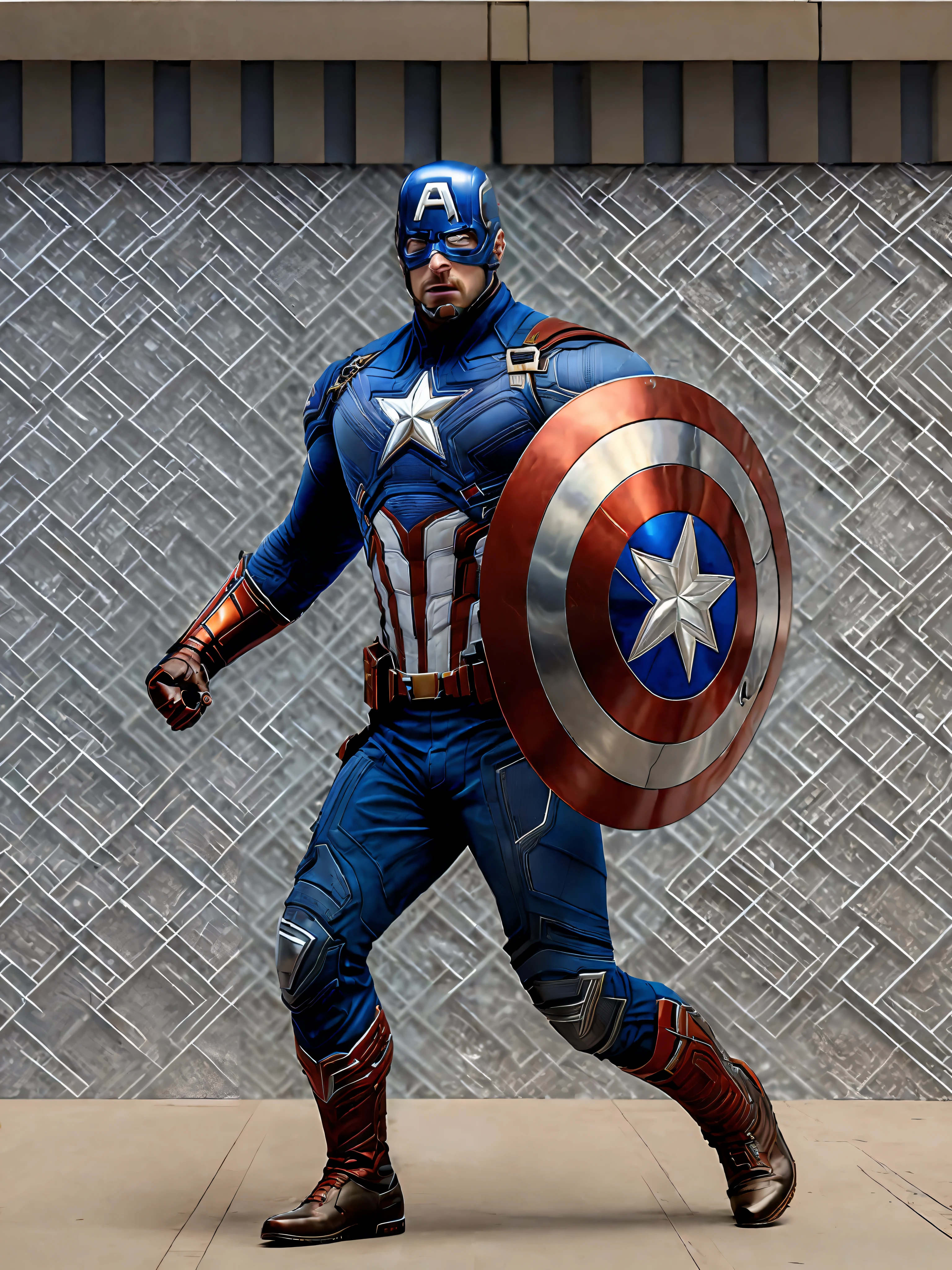 (jlryst style) (Chris Evans) is (captain america), all body, background city, realistic face, ((symmetrical eyes)), ((symmetrical face)) low contrast, low saturation, vignette, (intricate details, hyperdetailed), (extremely realistic detailed 8k), ((realistic photo)) lighting storm, digital art, trending artstation, 8k, intricate detail