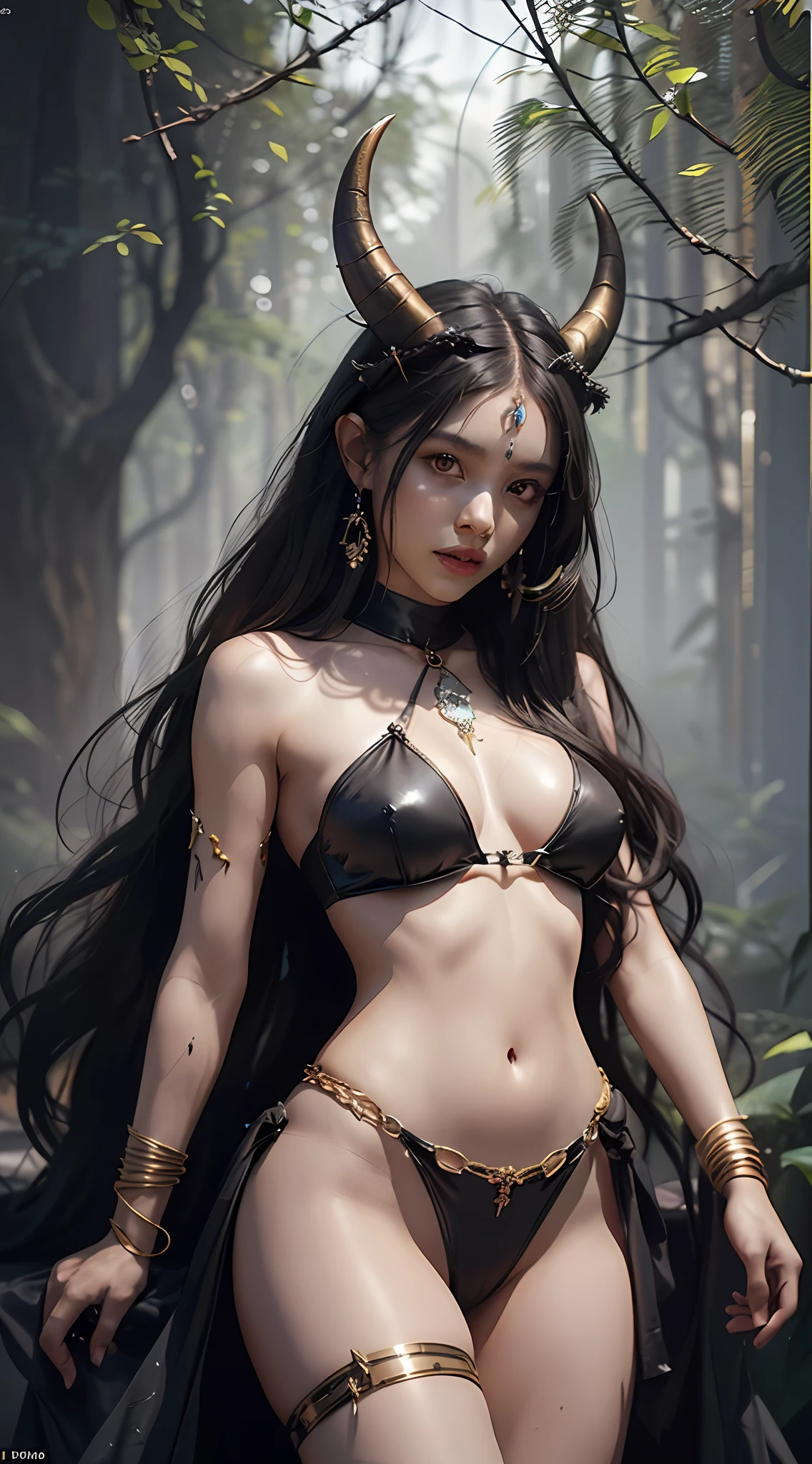 Beautiful photorealistic photograph of beautiful black skinned demonic Succubus wearing delicate intricate jewelry chains and body harness, small horns, golden eyes, huge breasts, full body, dynamic pose, ethereal background, abstract beauty, approaching perfection, pure form, concept art, by Brian Froud and Carne Griffiths and Wadim Kashin and John William Waterhouse, intricate details, 8k post production, high resolution, hyperdetailed, trending on artstation, sharp focus, studio photo, intricate details, highly detailed, by greg rutkowski