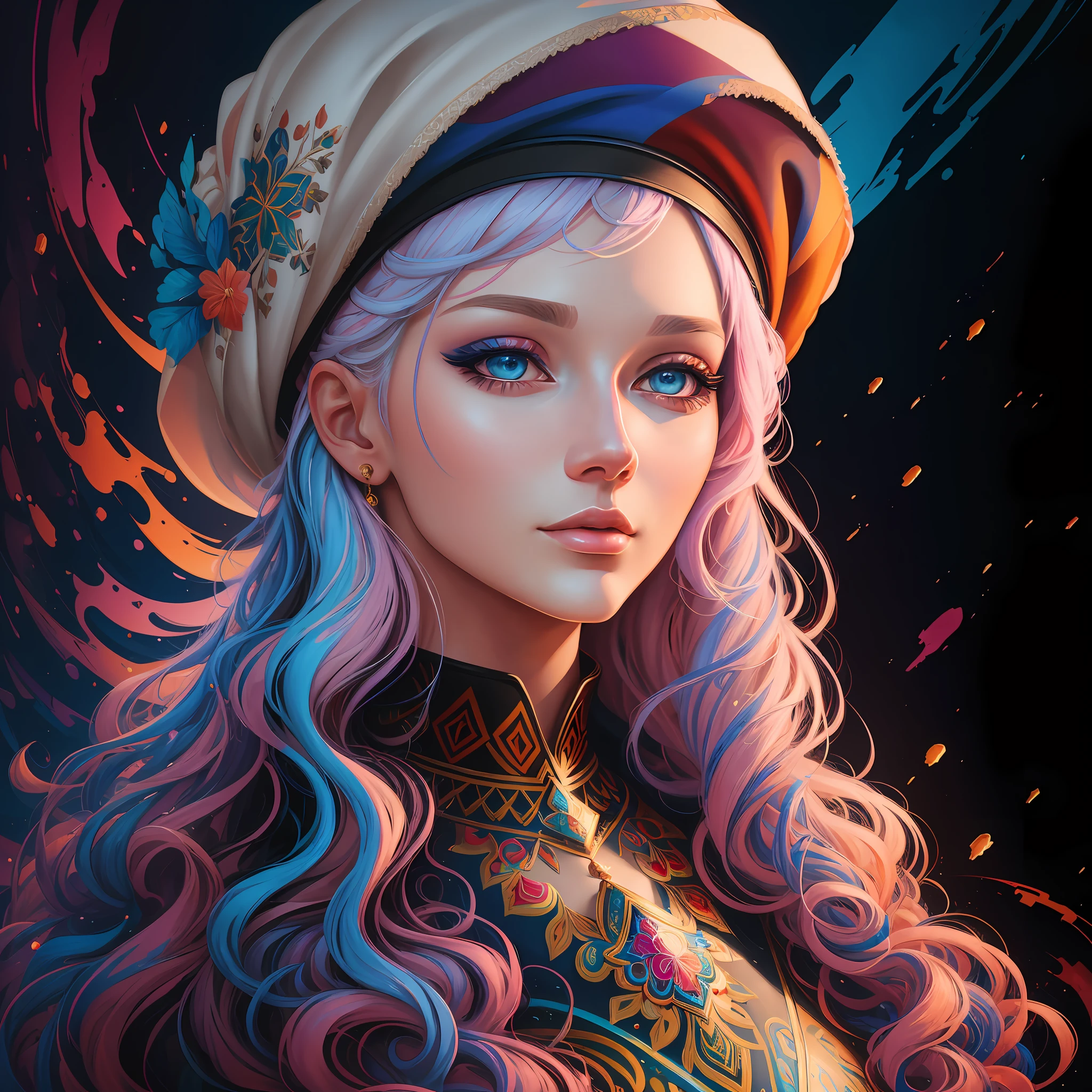 Painting of a very realistic "Russian woman" with colored hair, beautiful UHD 4K art, colorful art, beautiful digital art, beautiful digital art, stunning digital illustration, vibrant digital painting, colorful digital painting, a beautiful art illustration, 8k stunning art, exquisite digital illustration, colorful digital art, beautiful digital art, --auto --s2