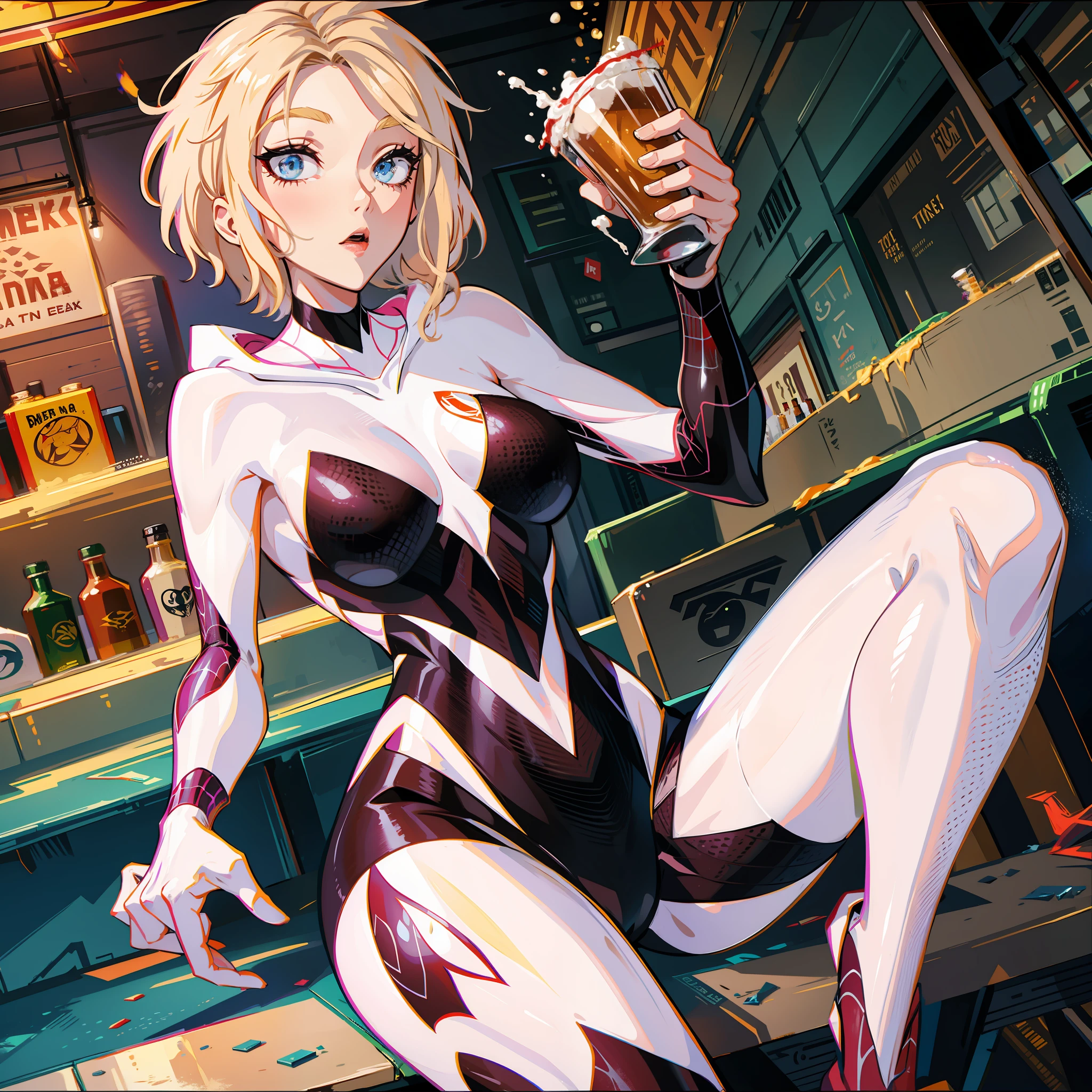 Spider Gwen drinking beer
