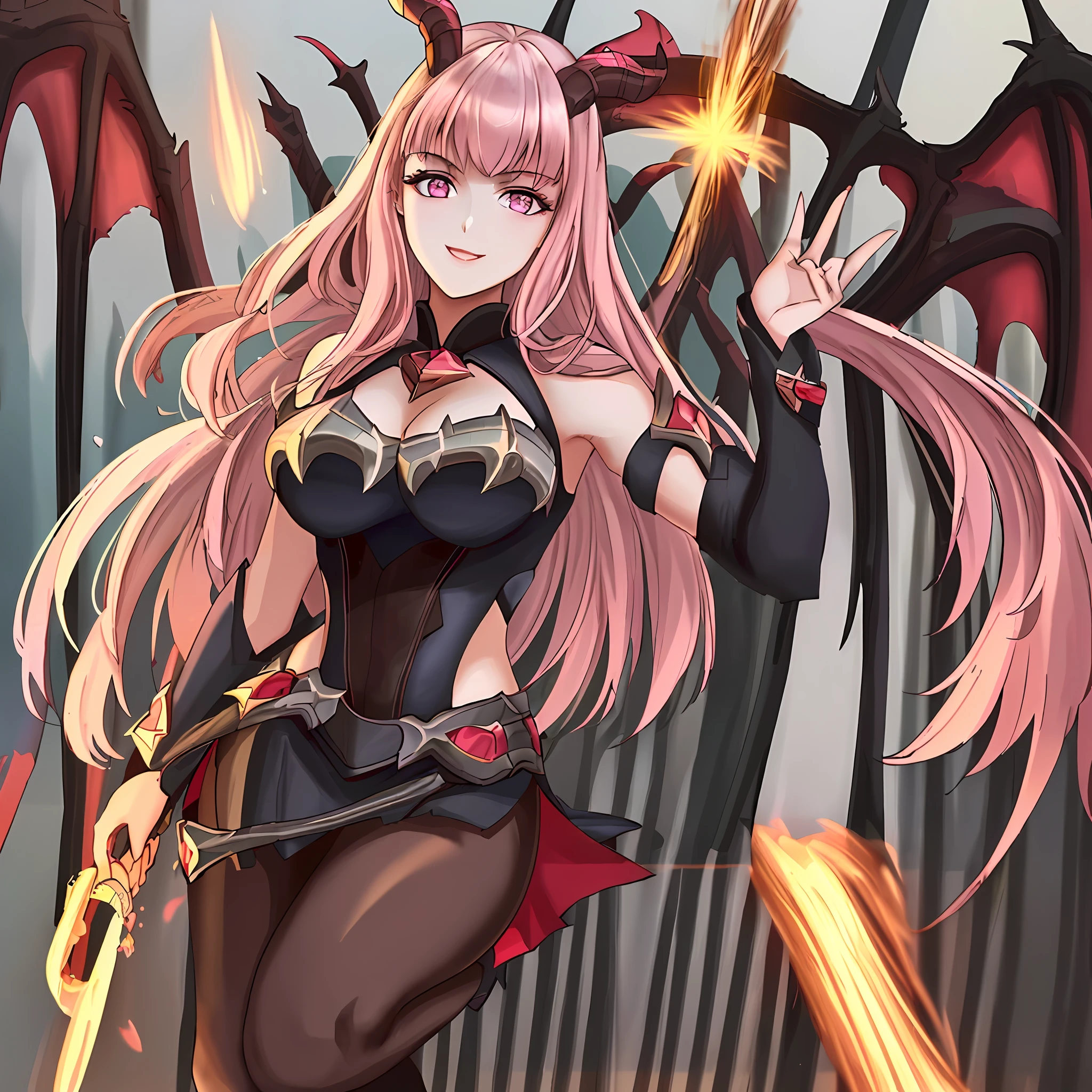 ((Best quality, 8k, Masterpiece :1.3)), 1girl, beautiful woman with emphasis on plump abs: 1.3, full body, (long hair, big breasts: 1.2), oversized tank top: 1.2, ultra-delicate face, delicate eyes, double eyelids, smile, home, pink hair, pink eyes, Alice from mobile legends bang bang game