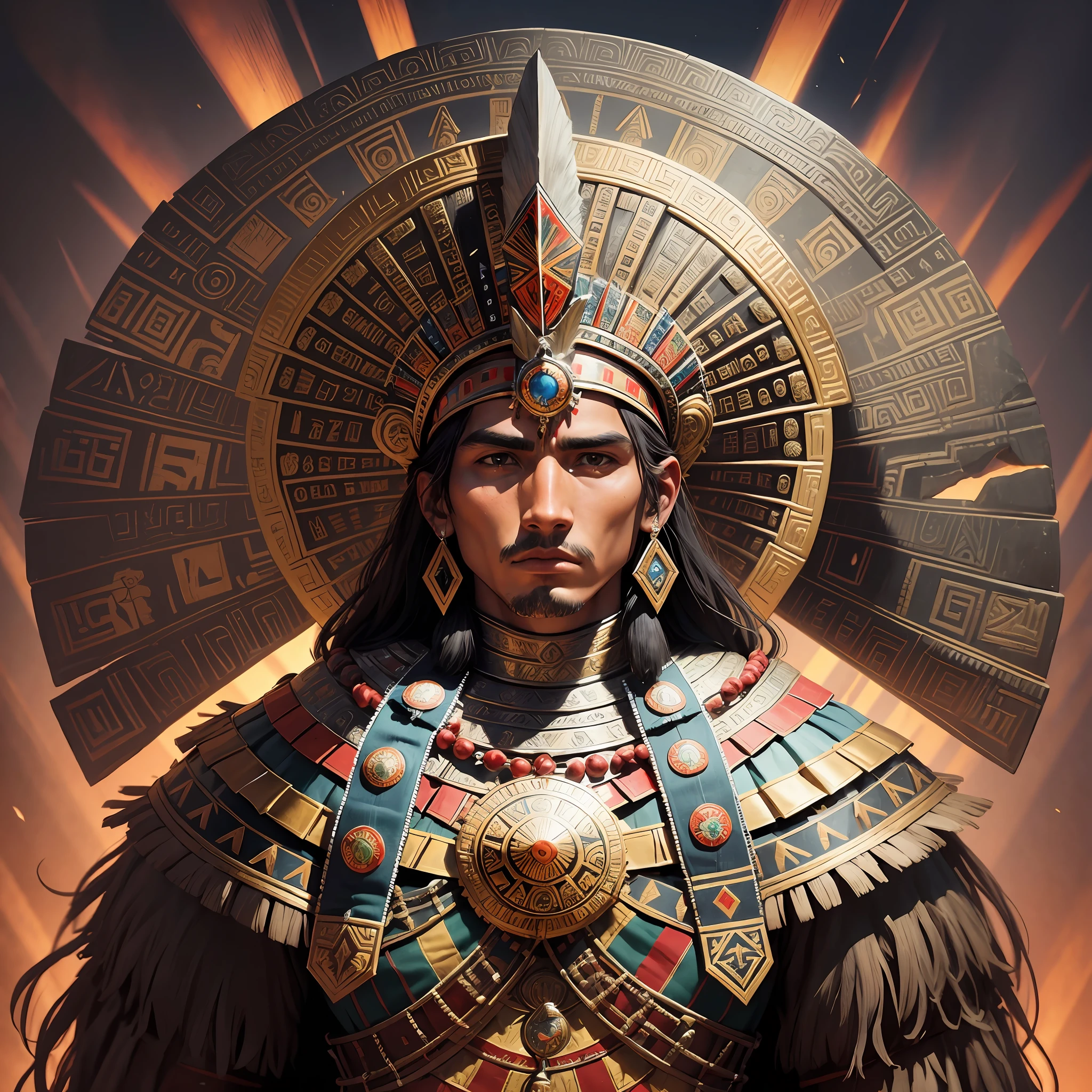 1 North American male of the Aztec people of the royal family of
King Montezuma, the most powerful lineage of warriors in all of Mexico. background with the pyramid of the sun --auto --s2