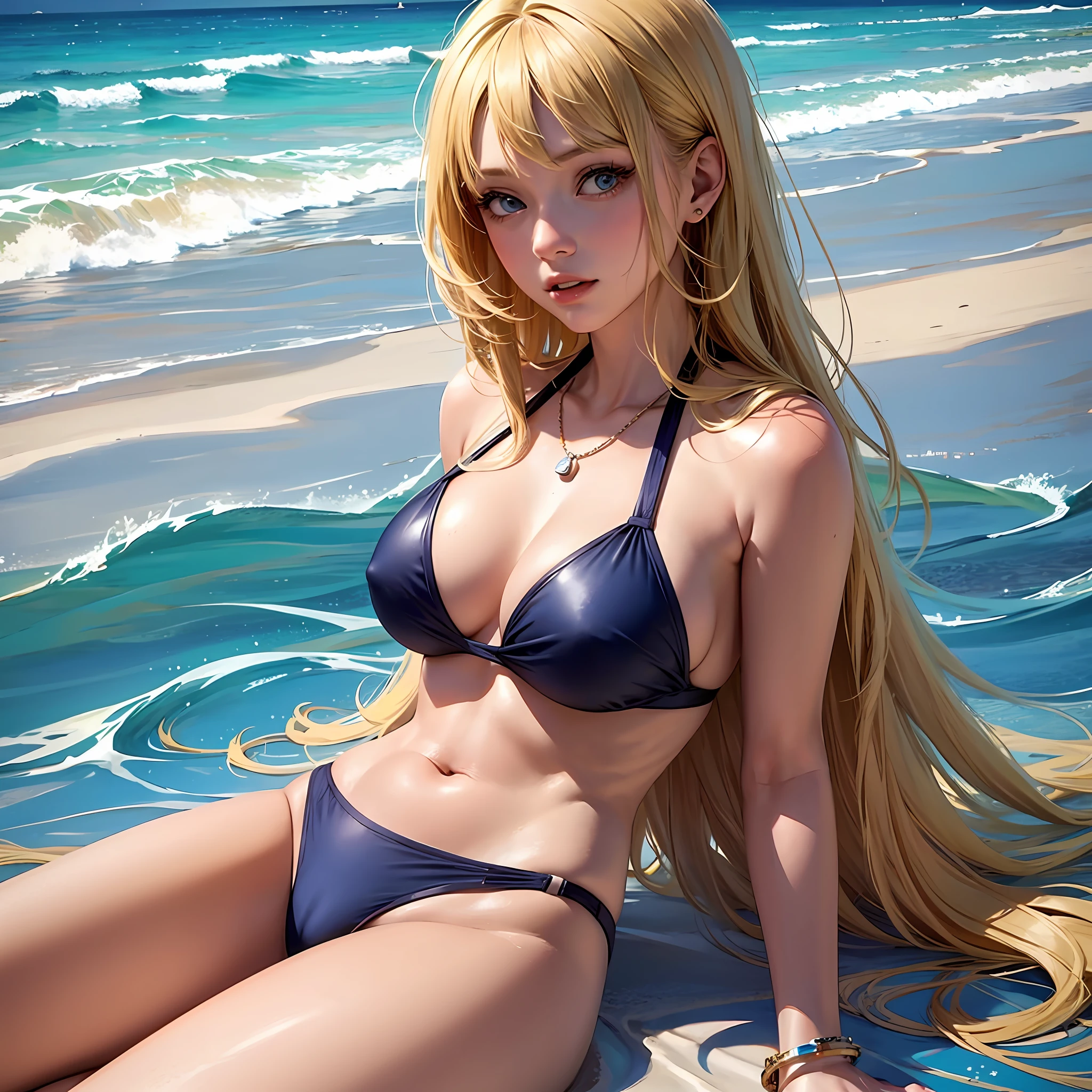 Blonde girl, in bikini, on the beach. --auto --s2