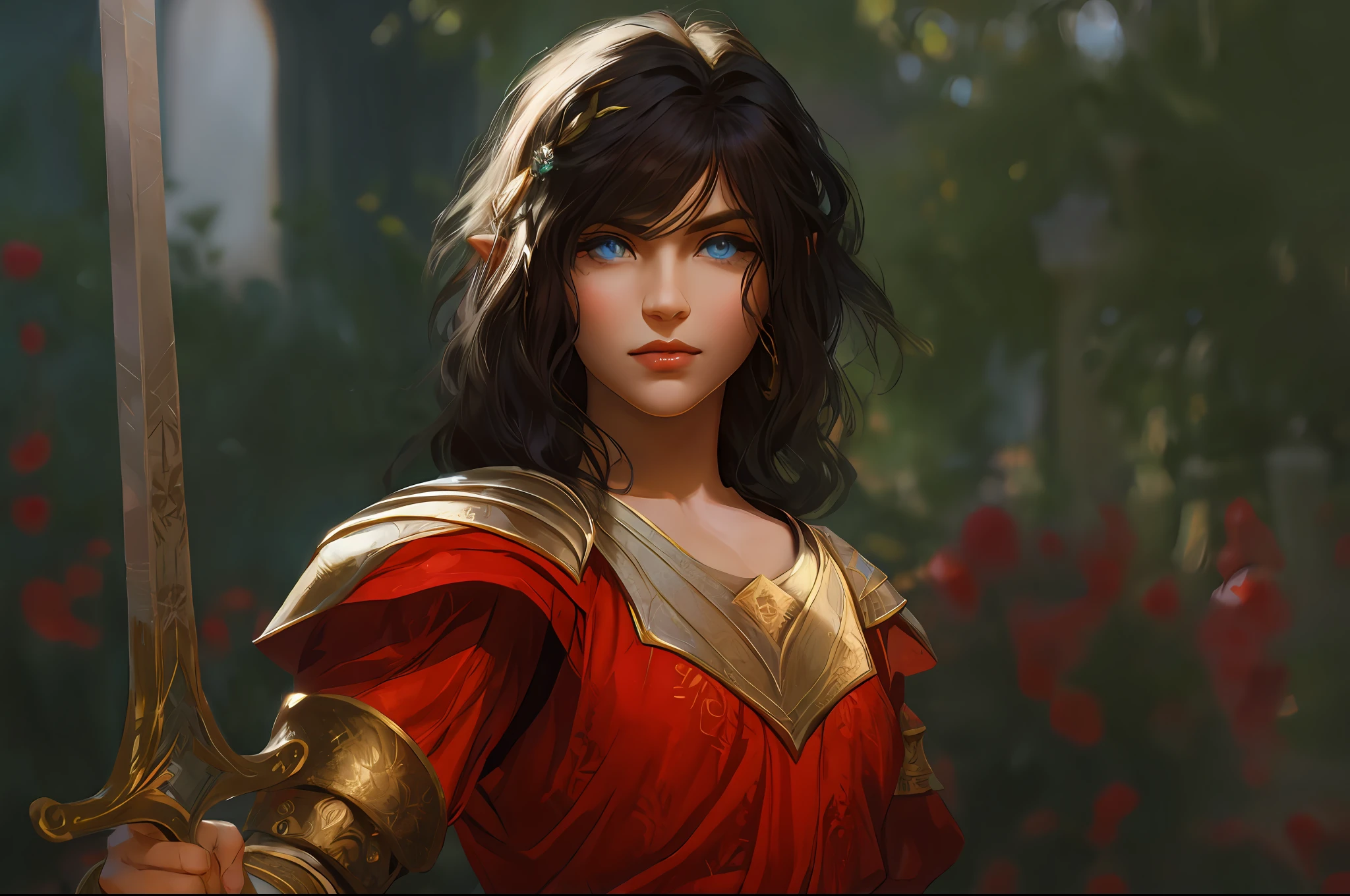 Epic, feminine elven, royal clothes, blue eyes, neutral facial expression