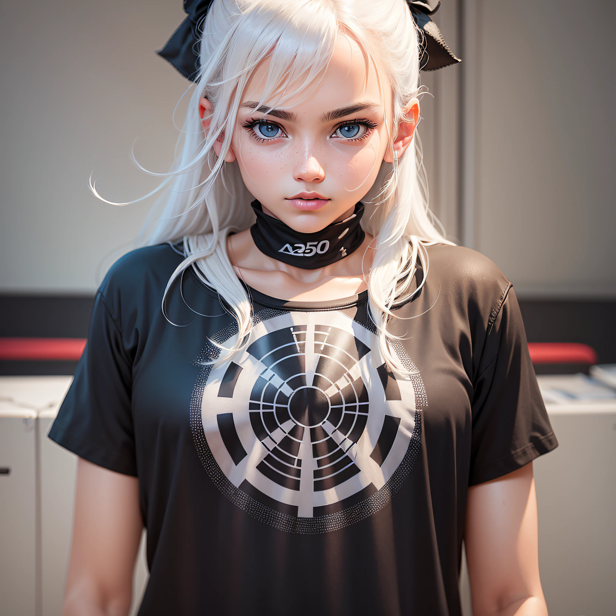 Imagine a stylish, youthful design on the back of a black cotton t-shirt, reminiscent of the edgy aesthetics of Off-White or Stussy. The design should be abstract and artistic, with no text, capturing the essence of streetwear culture. The image should be hyper-realistic, capturing the texture of the cotton fabric and the intricate details of the design in high resolution. Use a Canon EOS 5D Mark IV DSLR camera with an EF 50mm f/1.8 STM lens to capture this scene. The composition should be straightforward, focusing on the back of the t-shirt with the design prominently displayed. The color palette should be minimal, with the design in white contrasting against the black of the t-shirt. --ar 16:9 --v 5.1 --style raw --q 2 --s 750