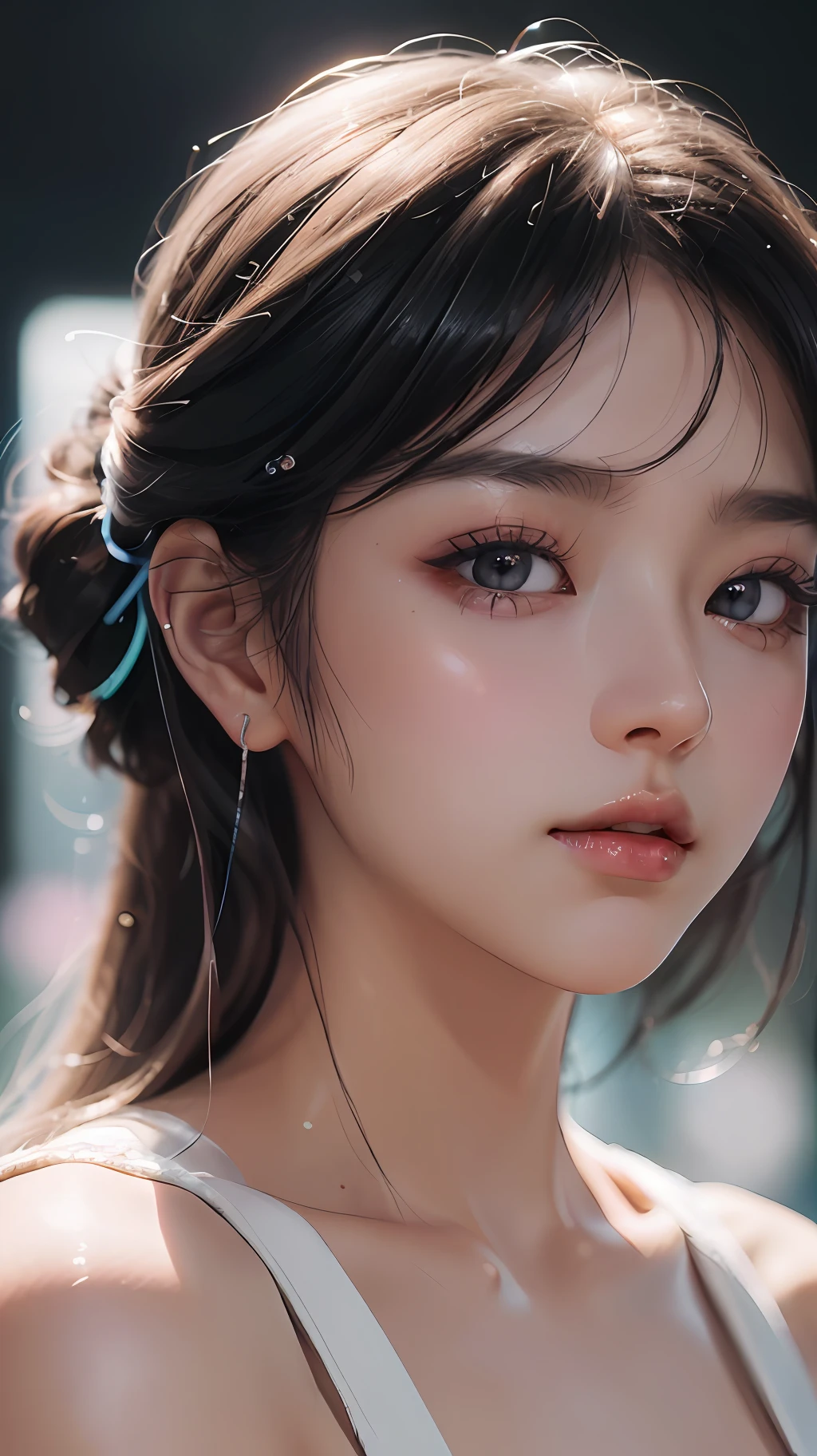 (8k, RAW photo, photorealistic:1.25) ,( lipgloss, eyelashes, gloss-face, glossy skin, best quality, ultra highres, depth of field, chromatic aberration, caustics, Broad lighting, natural shading, Kpop idol) looking at the audience With serenity and goddess-like bliss,