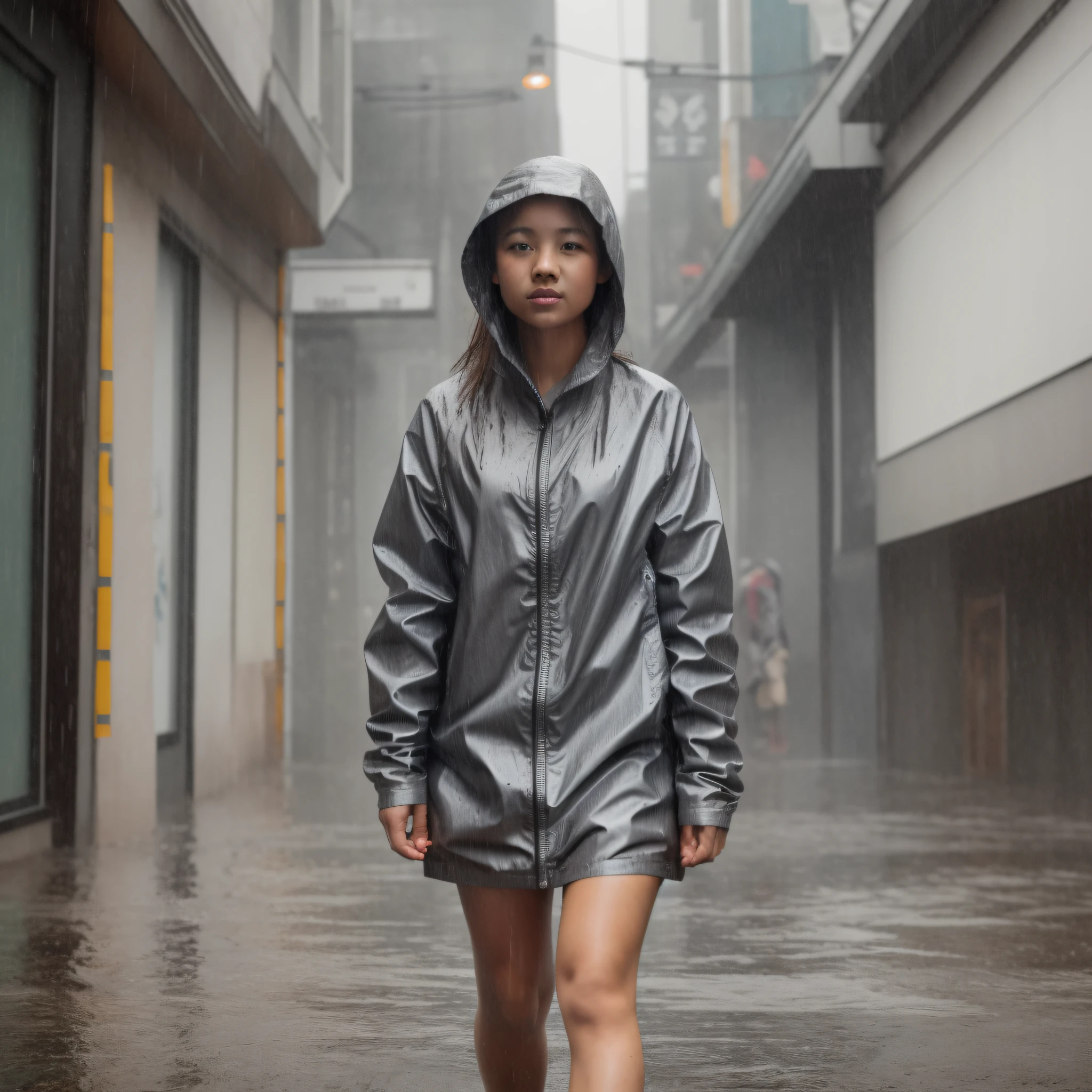 A beautiful girl in soaked clothes in a rainstorm (+1.2 for gray atmosphere, +1.2 for lightning and thunder, light filter).