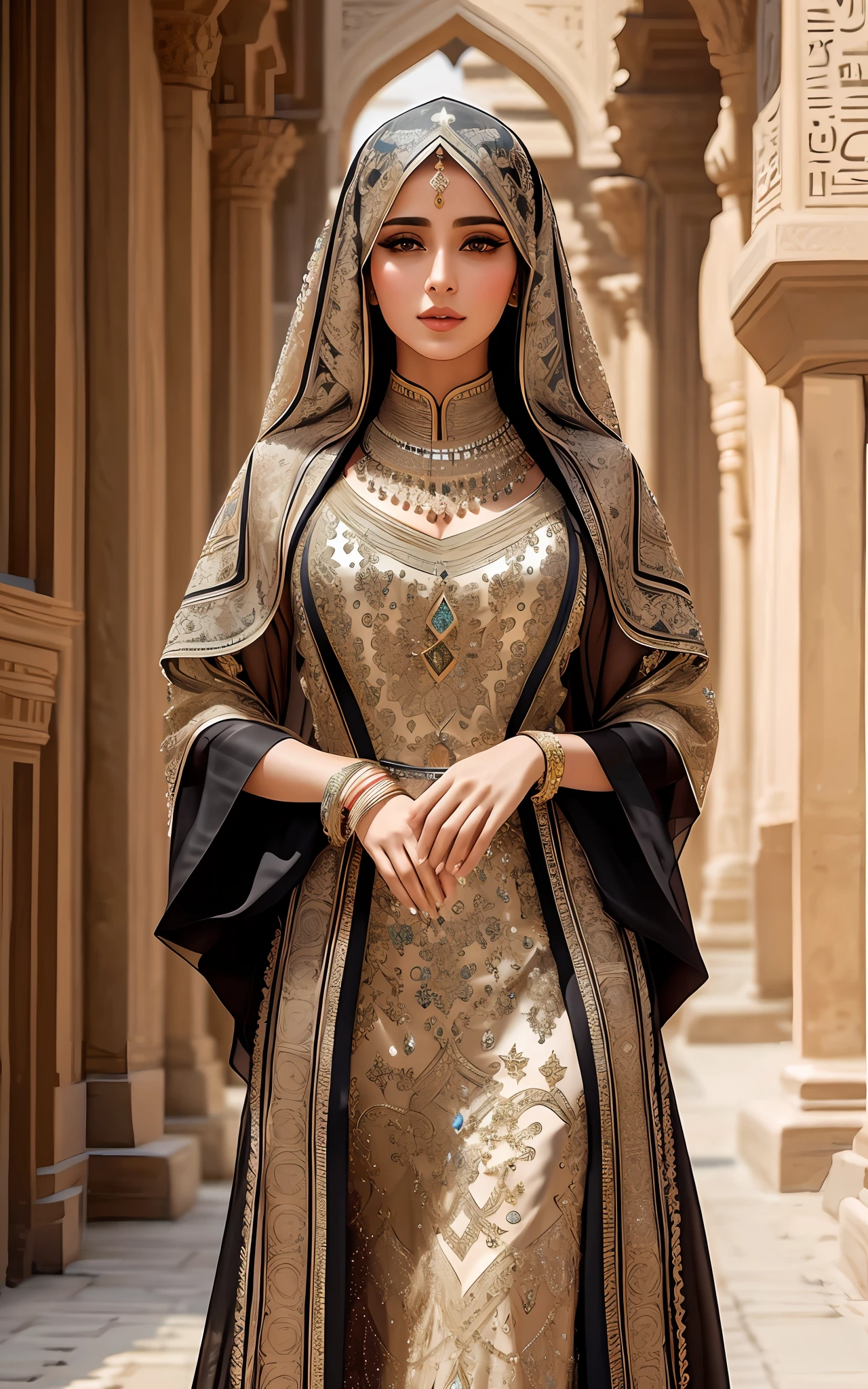 A masterpiece photography, ultra-realistic, Hyper realistic photography, A very beautiful lady, In the realm of reality, where beauty resides,There exists a woman, a true gem that guides.
She is the epitome of elegance and grace,Residing in a world that's a breathtaking space.
In the historic streets of Cairo's ancient land,
She walks with pride, a symbol of strength so grand.
Donning a traditional abaya, a glimpse of culture's grace,
She mesmerizes with her allure and confident pace.. Hyper realistic, ultra realistic, Max details