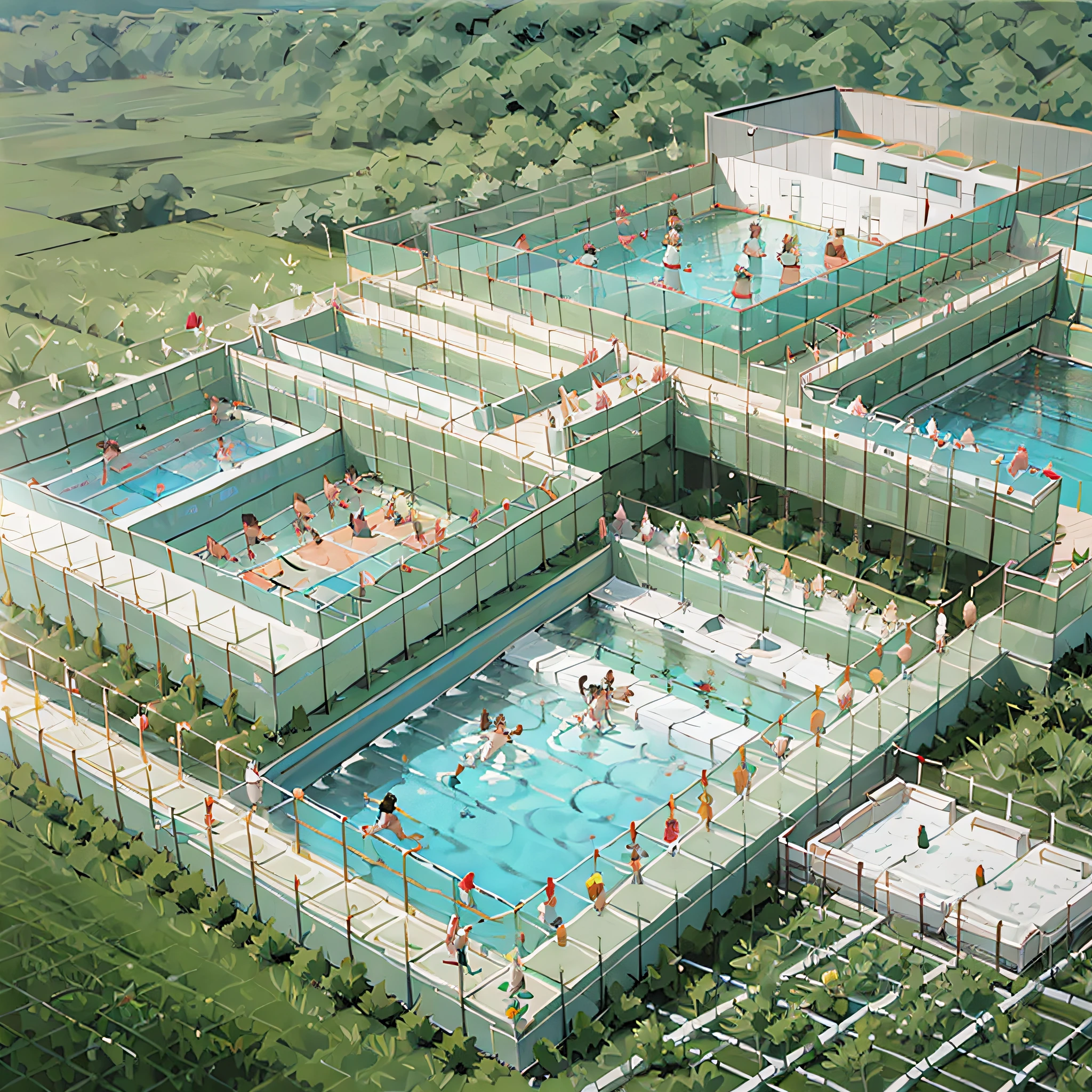 detailed floor plan of a sports center with recreation, swimming and soccer area. --auto --s2