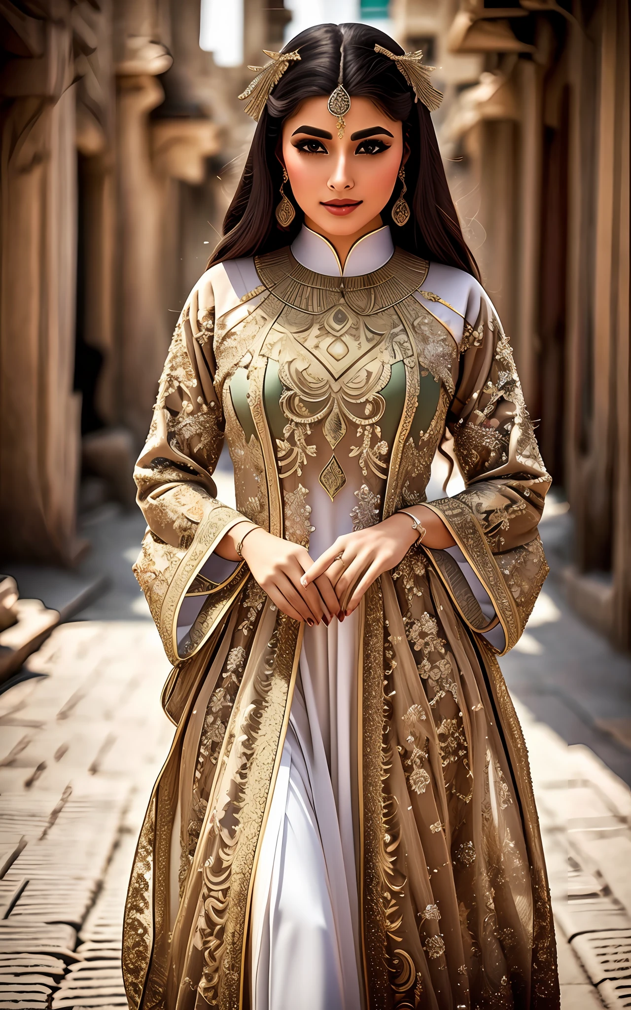 A masterpiece photography, ultra-realistic, Hyper realistic photography, A very beautiful lady, In the realm of reality, where beauty resides,There exists a woman, a true gem that guides.
She is the epitome of elegance and grace,Residing in a world that's a breathtaking space.
In the historic streets of Cairo's ancient land,
She walks with pride, a symbol of strength so grand.
Donning a traditional abaya, a glimpse of culture's grace,
She mesmerizes with her allure and confident pace.. Hyper realistic, ultra realistic, Max details
