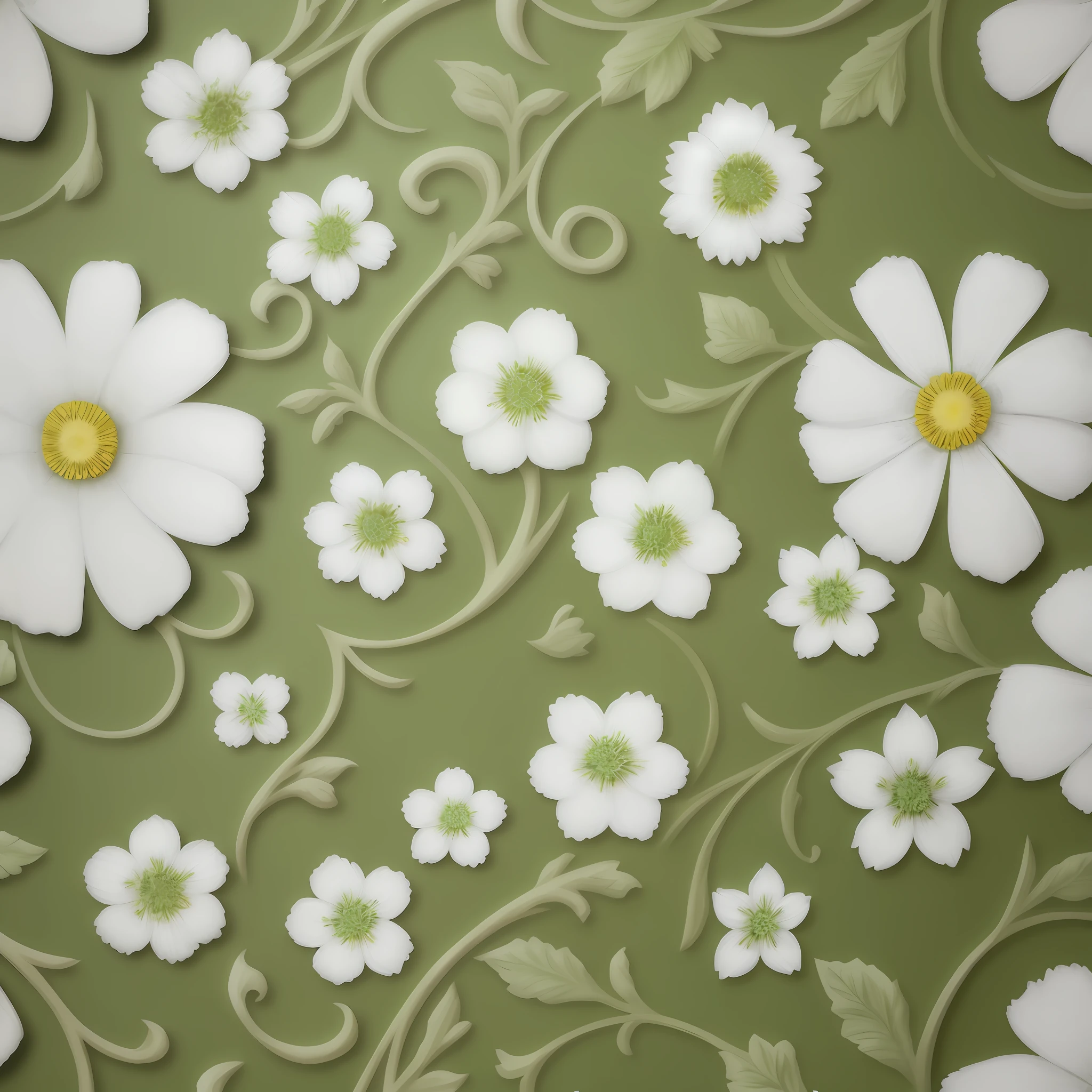 an intricate and detailed white floral pattern on a green background --tile
