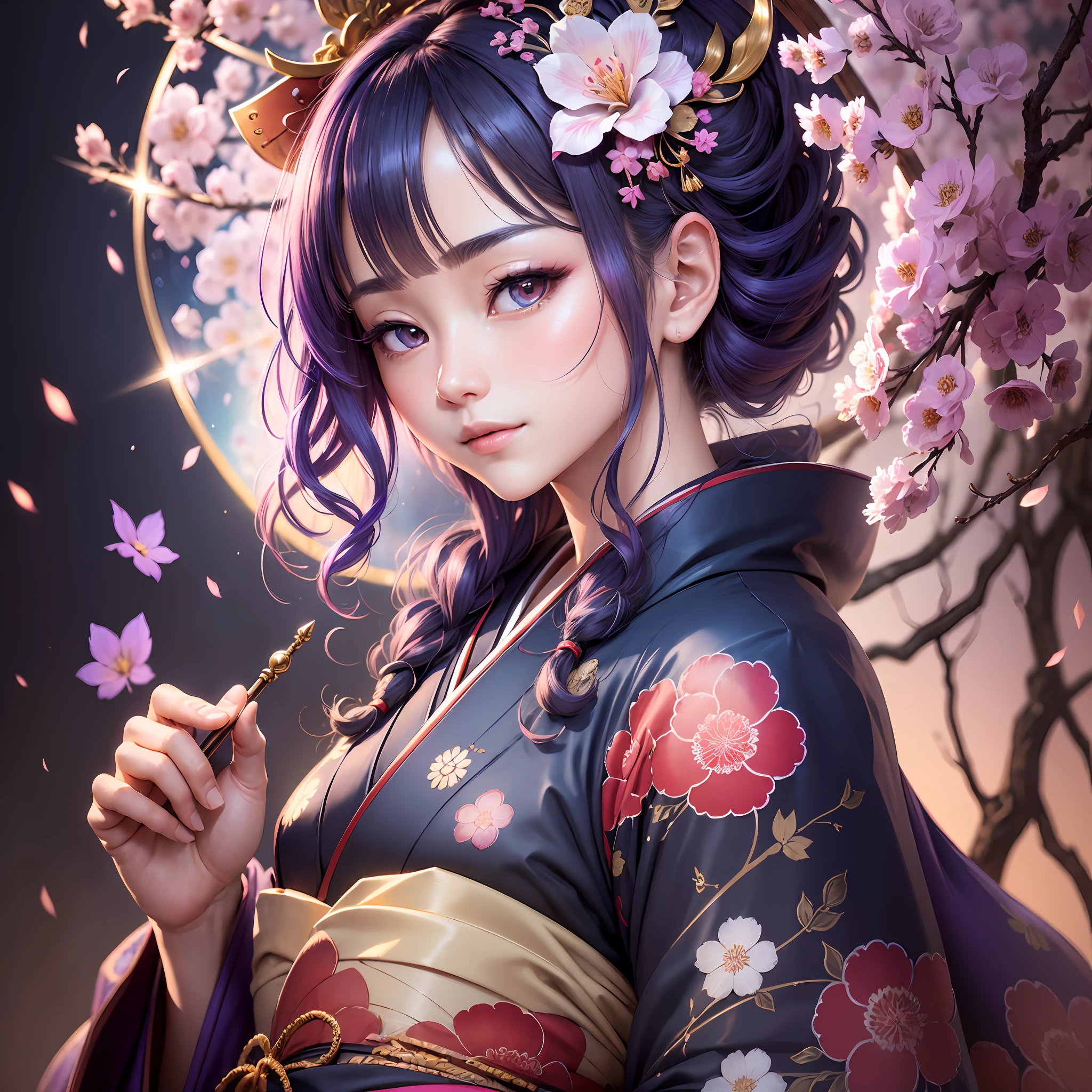 (((masterpiece))), (((best quality))), ((ultra-detailed)), (illustration), (detailed light), ((an extremely delicate and beautiful)), (beautiful detailed eyes), (lighting drops reflection), Extreme detail HDR,background ultra detailed japanese yukaku, exquisite lighting and shadow, highly dramatic picture, cinematic lens, charming smile,((odd eyes)), colorful hair, the background is the universe (excellent detail, excellent lighting, wide angle), (excellent rendering, enough to stand out in its class), solo, ultra detailed kimono, (closeup to viewer:1.2), beautiful detailed hairstyle and beautiful detailed hair accessory, oiran, Colorful refraction, light particle,beautiful detailed kimono, --auto --s2