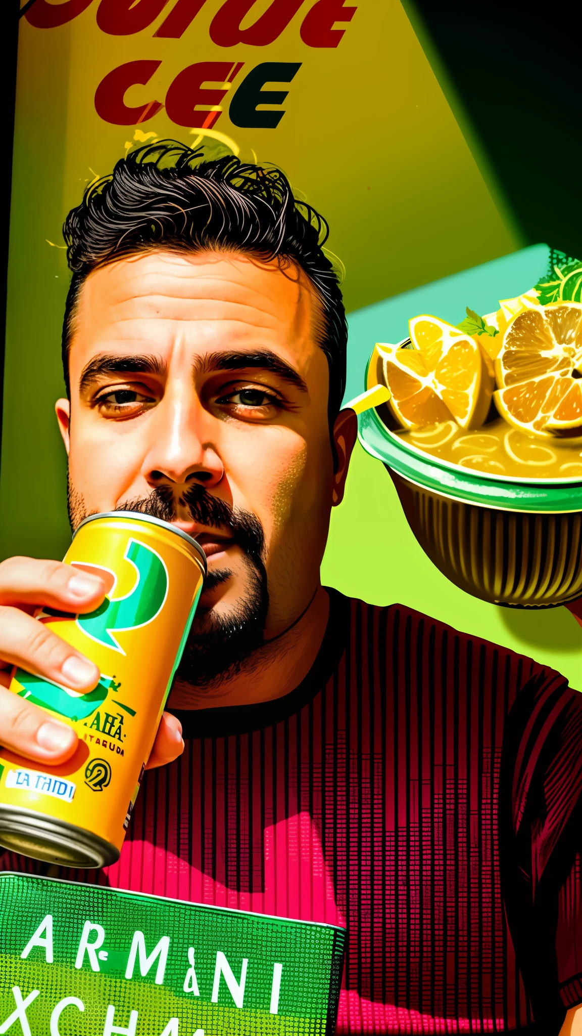there is a man drinking a can of orange juice from a can, holding a can of beer, 🍸🍋, inspired by Tom La Padula, getting his tacos and drink), with a drink, drink, inspired by Pedro Pedraja, man drinking beer, energy drink, holding a drink, drinking a beer, shot with iphone 1 0, 38 years old